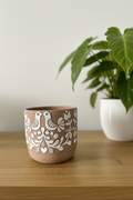 Folk Art Bird Design Pot Beige Medium