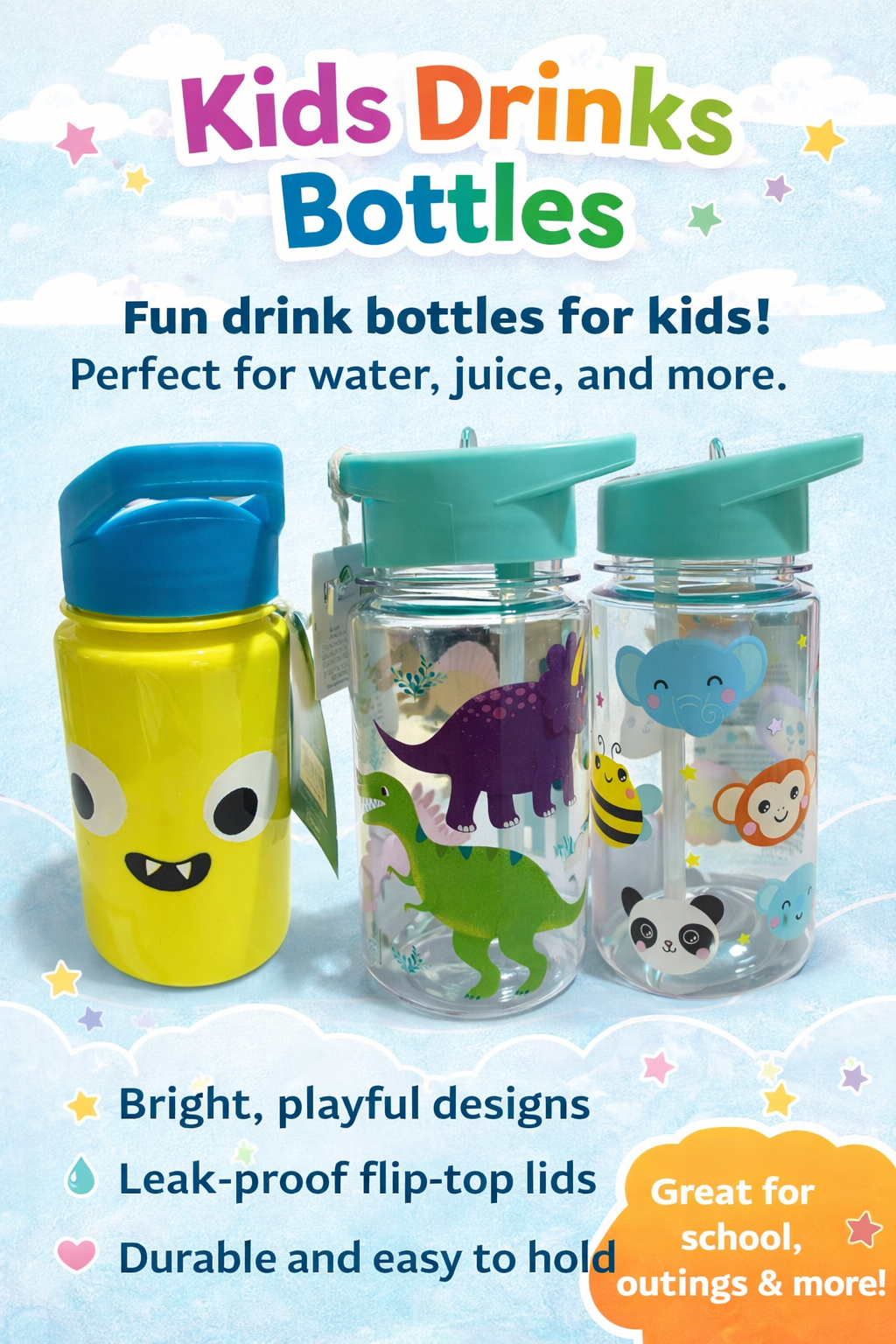 Sass & Belle Monster Kids Water Bottle with Flip Lid