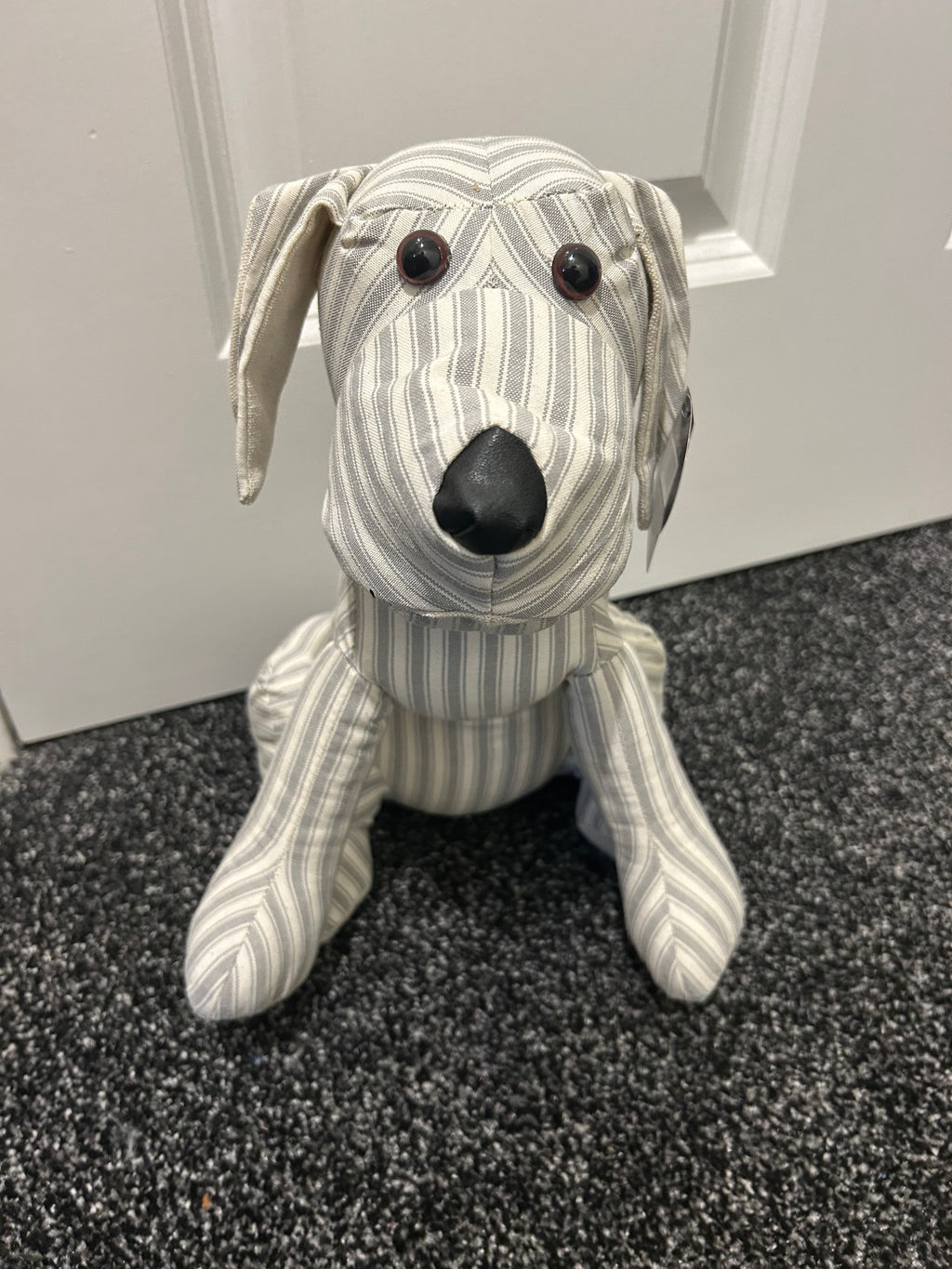 Grey striped Dog Door Stop 26cm