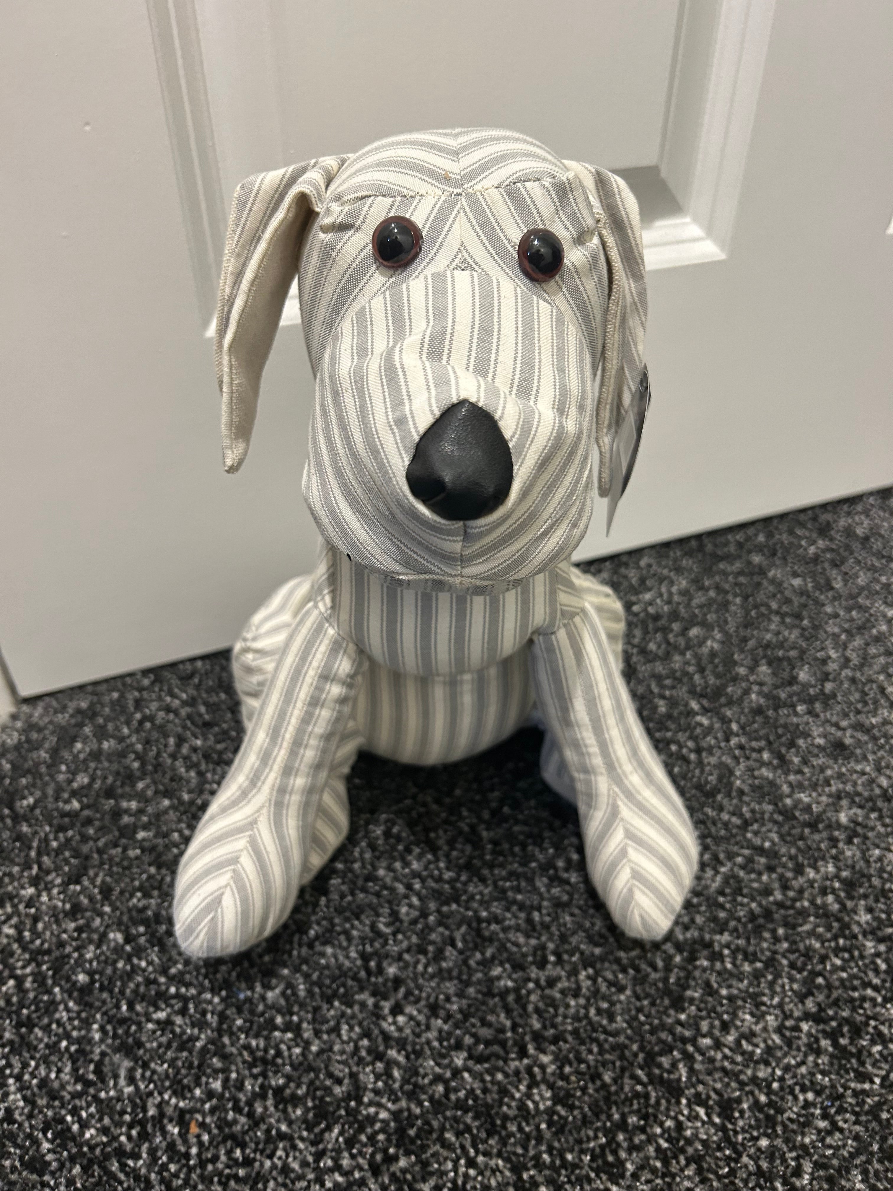 Grey striped Dog Door Stop 26cm