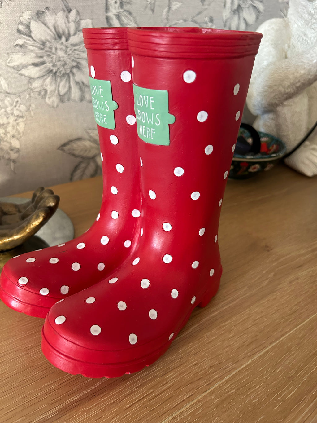 Red Welly Boot Shaped Garden Planter. Wellington Boot Plant Pot