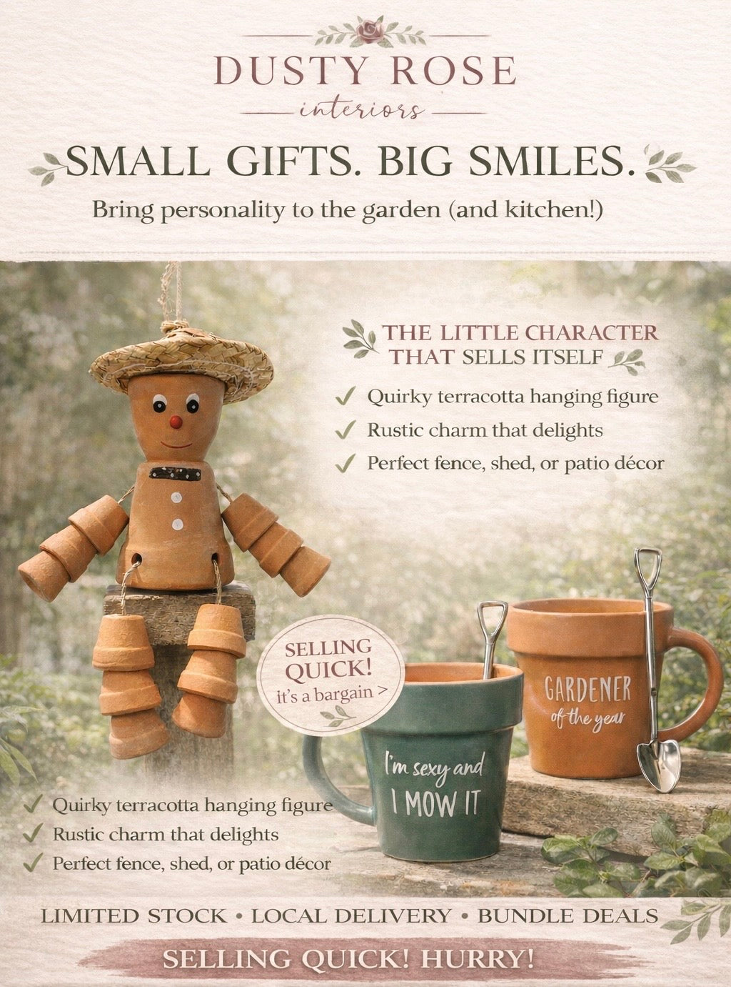 Cute Terracotta Flower Pot Man Planter Fun Garden Patio Decor Indoor/Outdoor