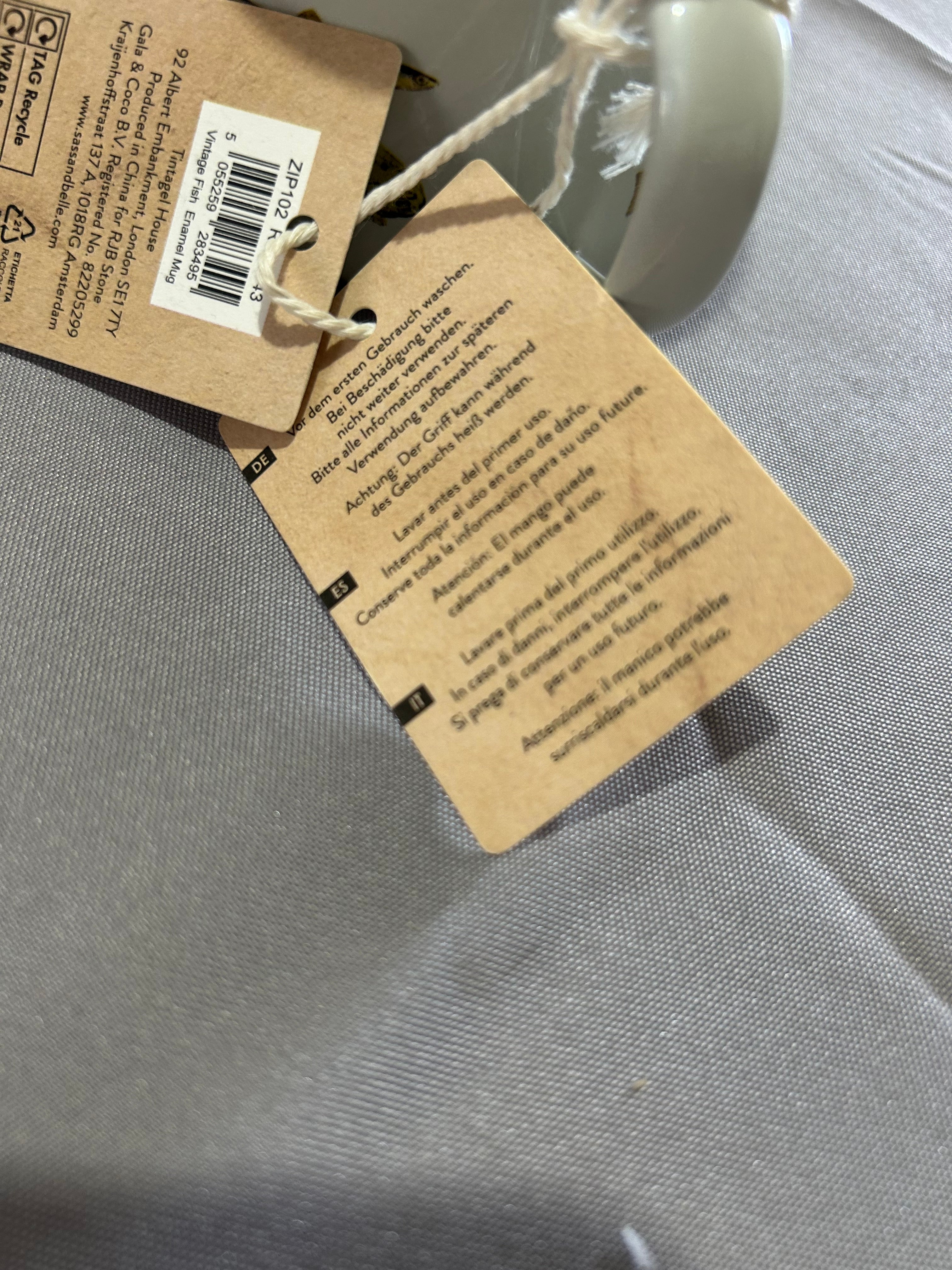 Sass & Belle vintage fish Pattern Enamel Metal Tin Mug Cup