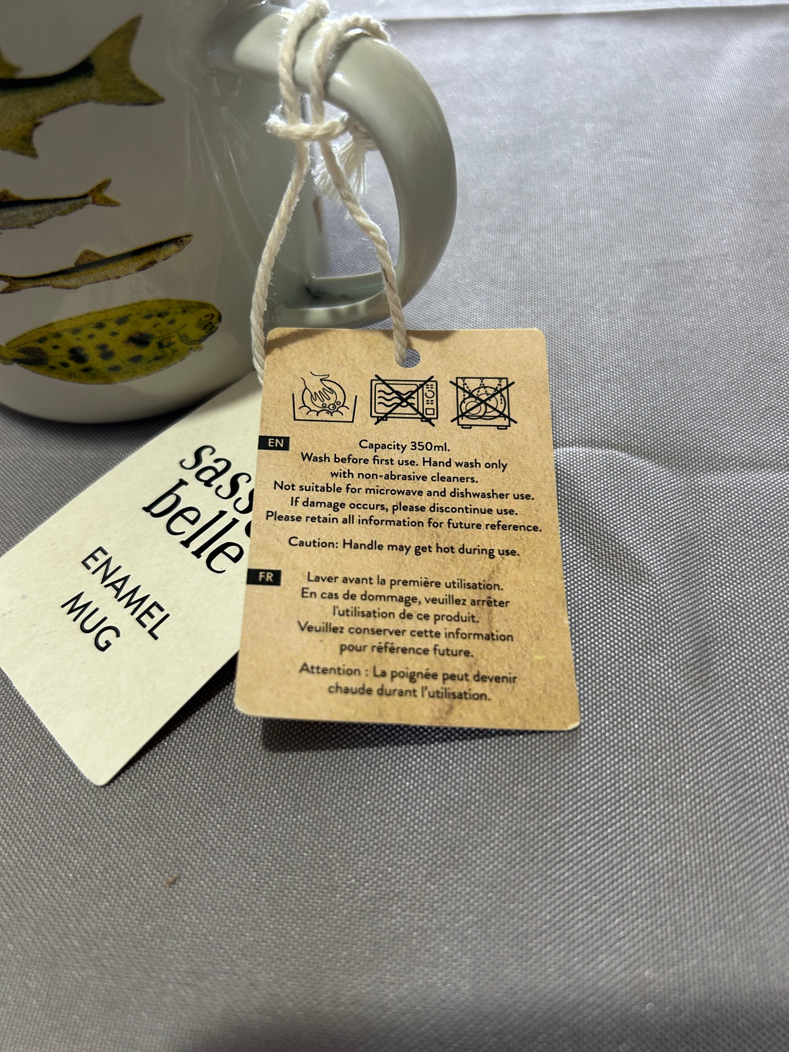 Sass & Belle vintage fish Pattern Enamel Metal Tin Mug Cup