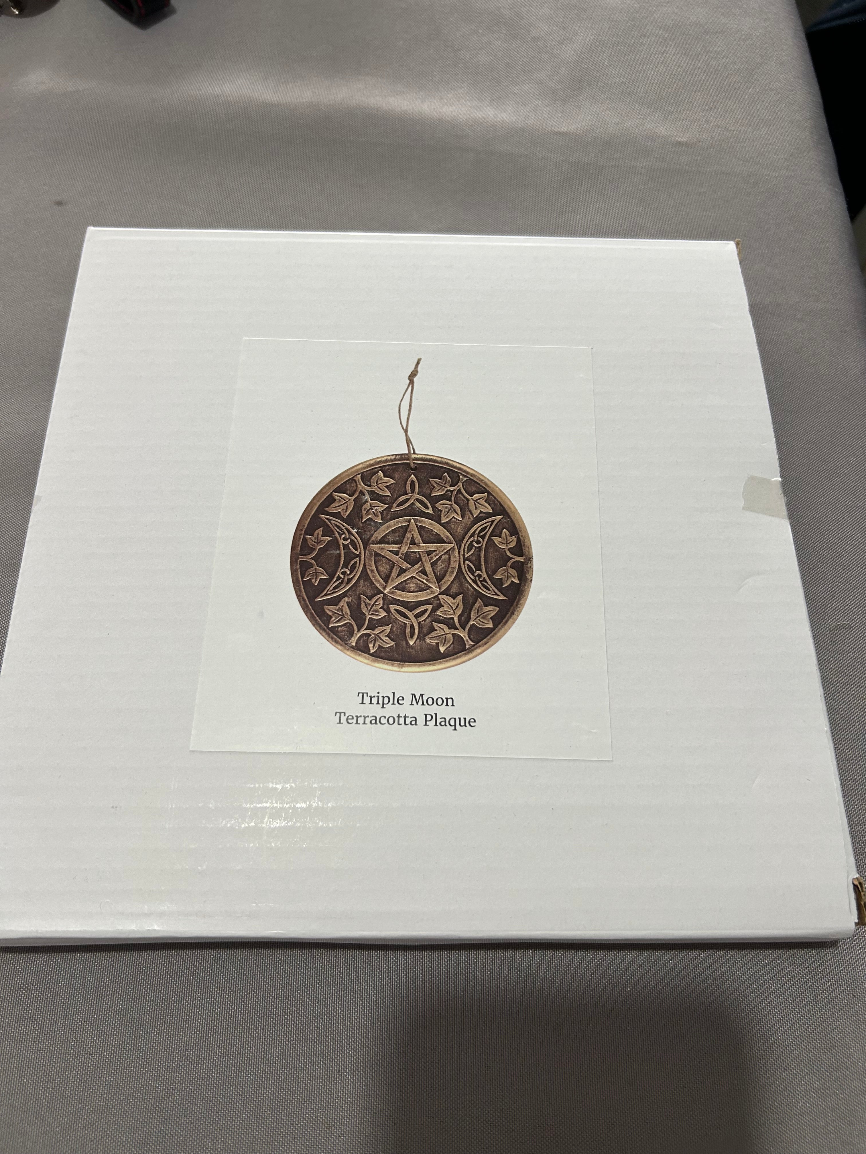 Lisa Parker inspired triple moon terracotta plaque 20cm diameter