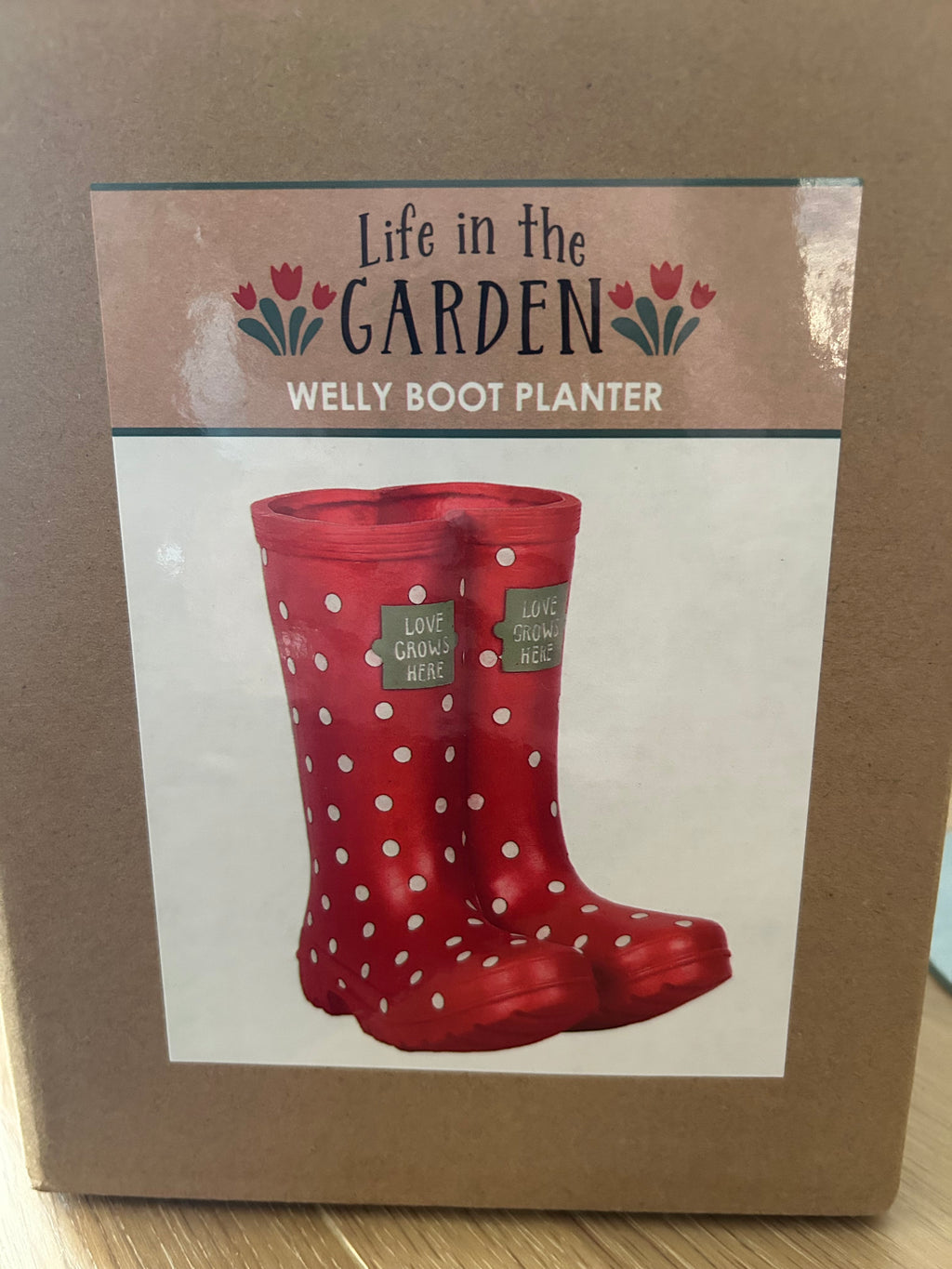 Red Welly Boot Shaped Garden Planter. Wellington Boot Plant Pot