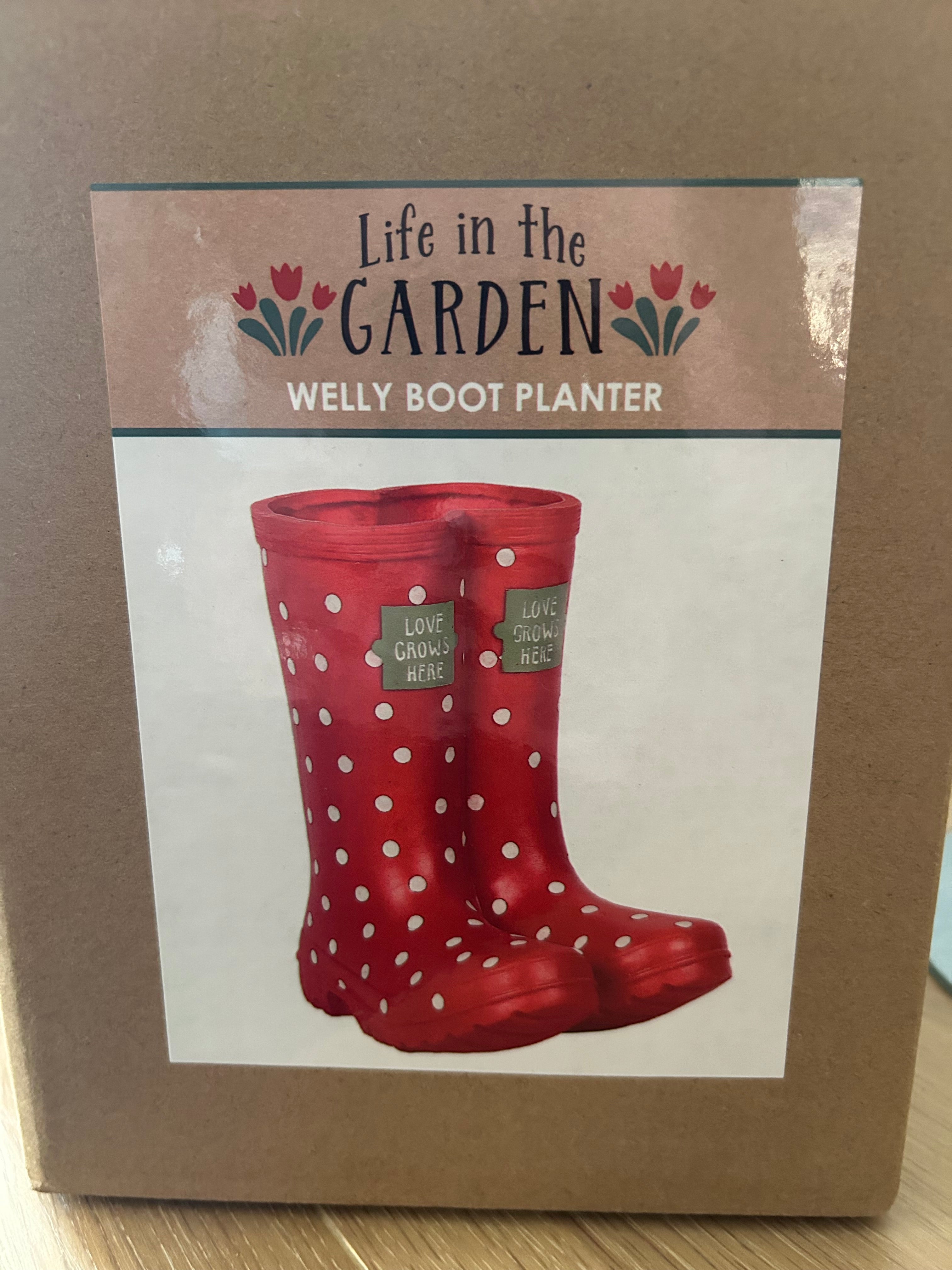 Red Welly Boot Shaped Garden Planter. Wellington Boot Plant Pot