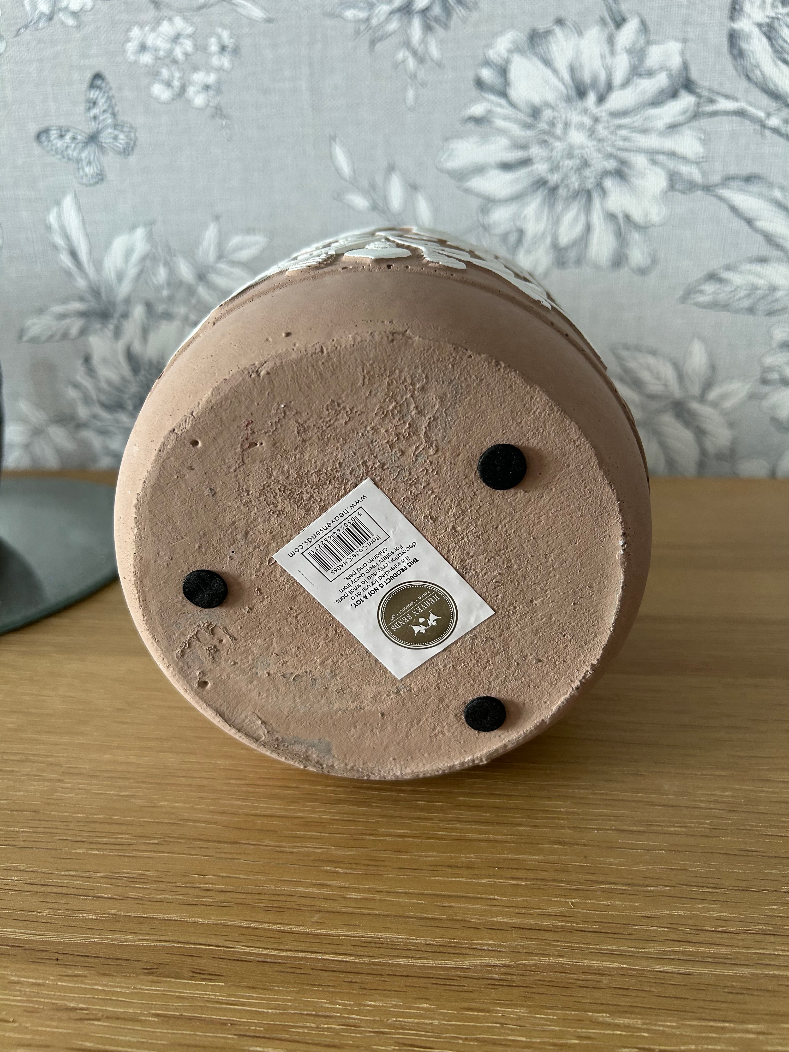 Folk Art Bird Design Pot Beige Medium