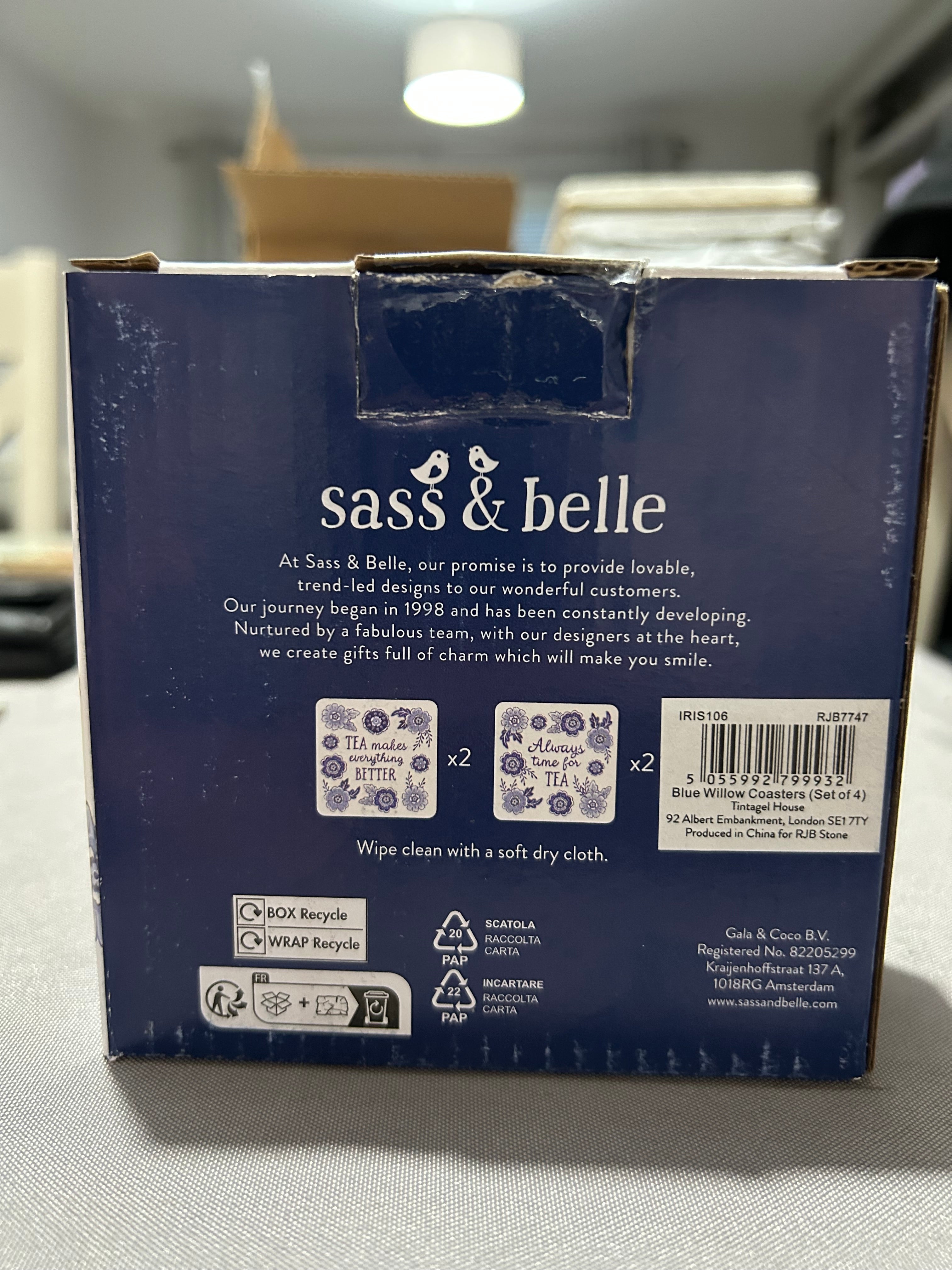 Set of 4 Blue Willow Ceramic Coasters Heat Resistant Sass & Belle