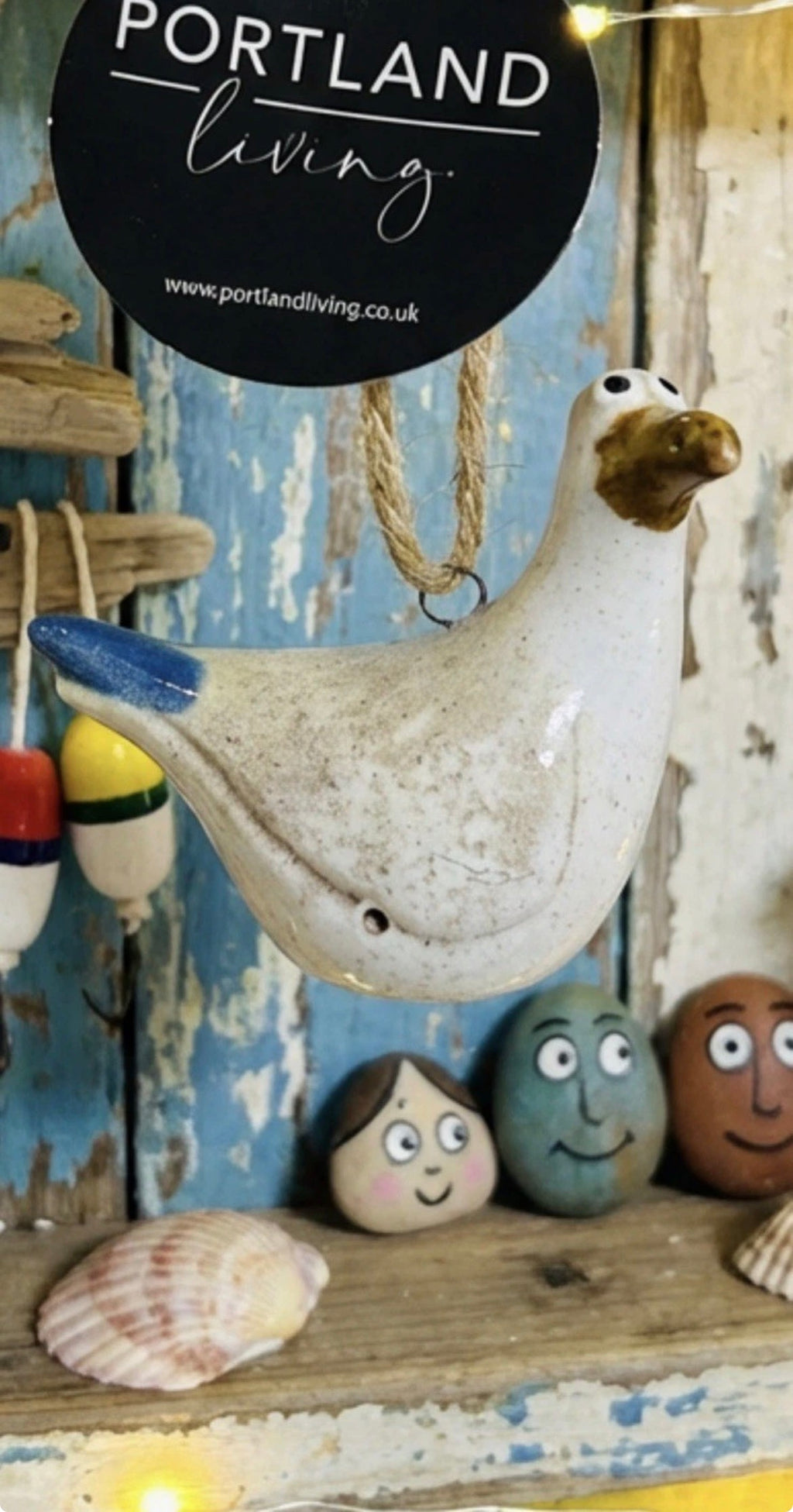 Hanging Ceramic Seagull Ornament 7cm