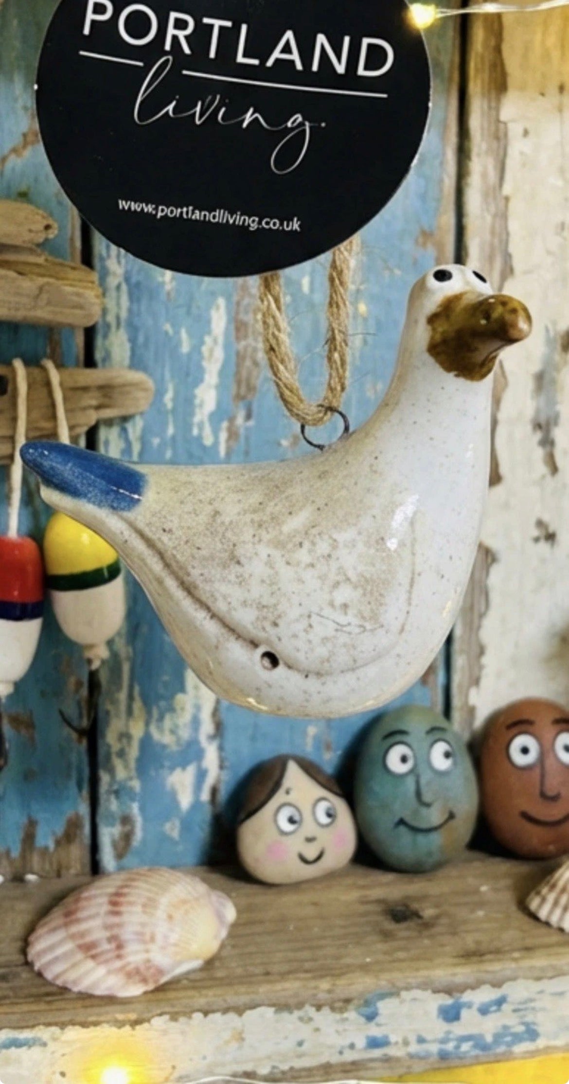 Hanging Ceramic Seagull Ornament 7cm