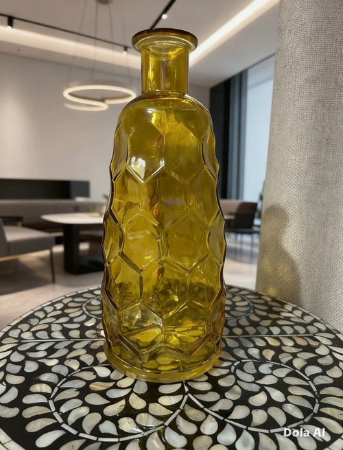 Bloomingville Yellow Pressed Glass Vase W12.5 X H30.5cm