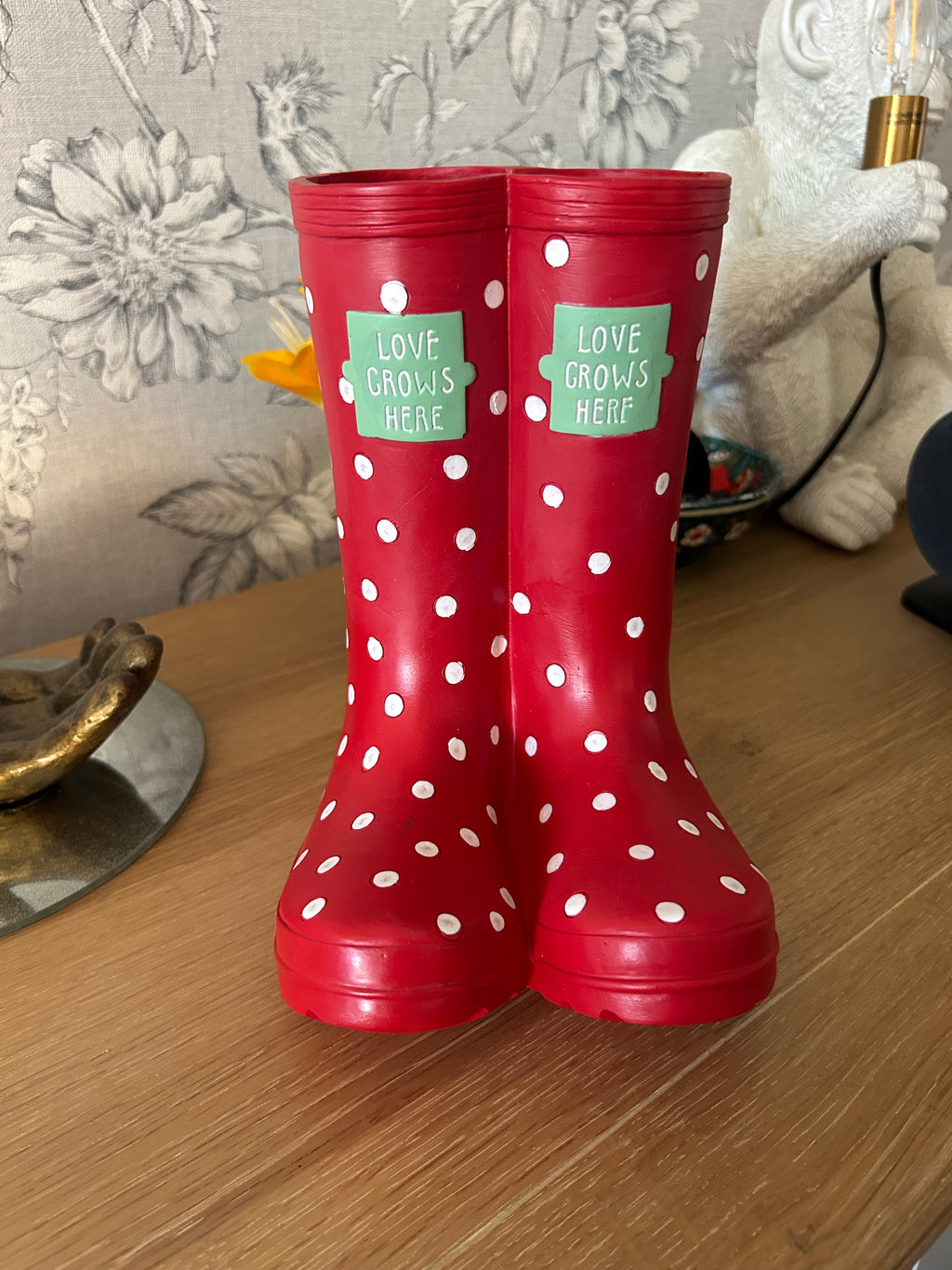 Red Welly Boot Shaped Garden Planter. Wellington Boot Plant Pot