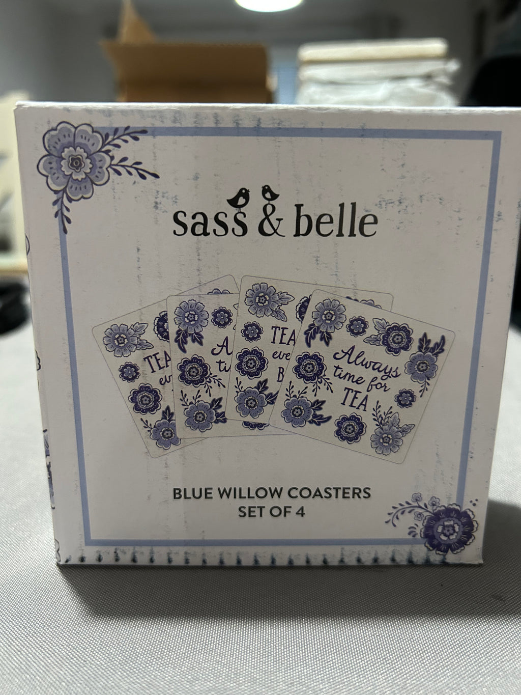 Set of 4 Blue Willow Ceramic Coasters Heat Resistant Sass & Belle