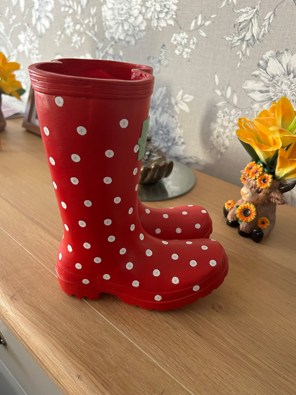 Red Welly Boot Shaped Garden Planter. Wellington Boot Plant Pot