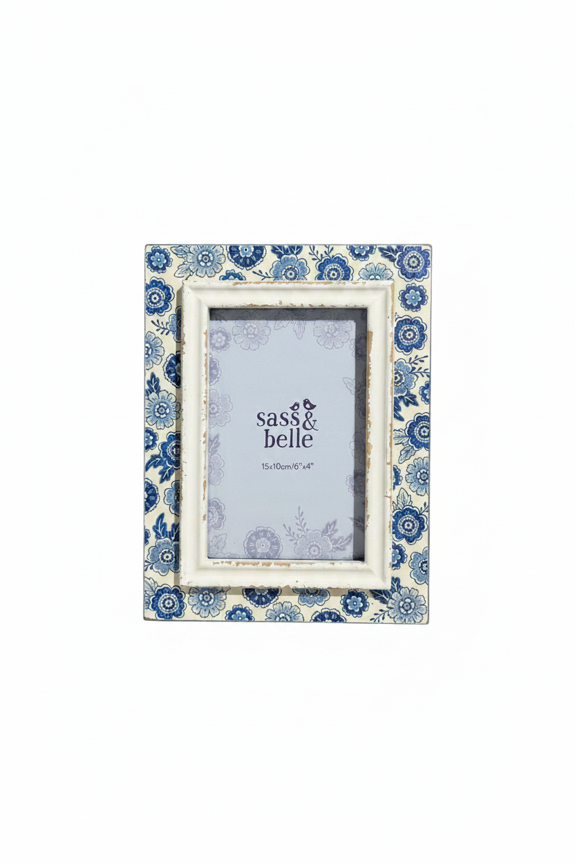 Sass & Belle Blue Willow Shabby Chic Wooden Frame