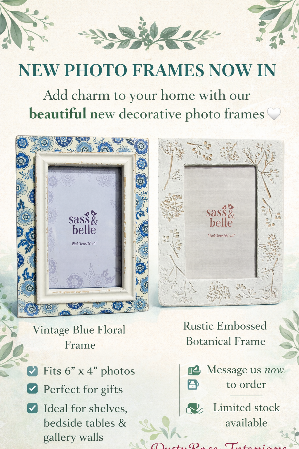 Sass & Belle Blue Willow Shabby Chic Wooden Frame