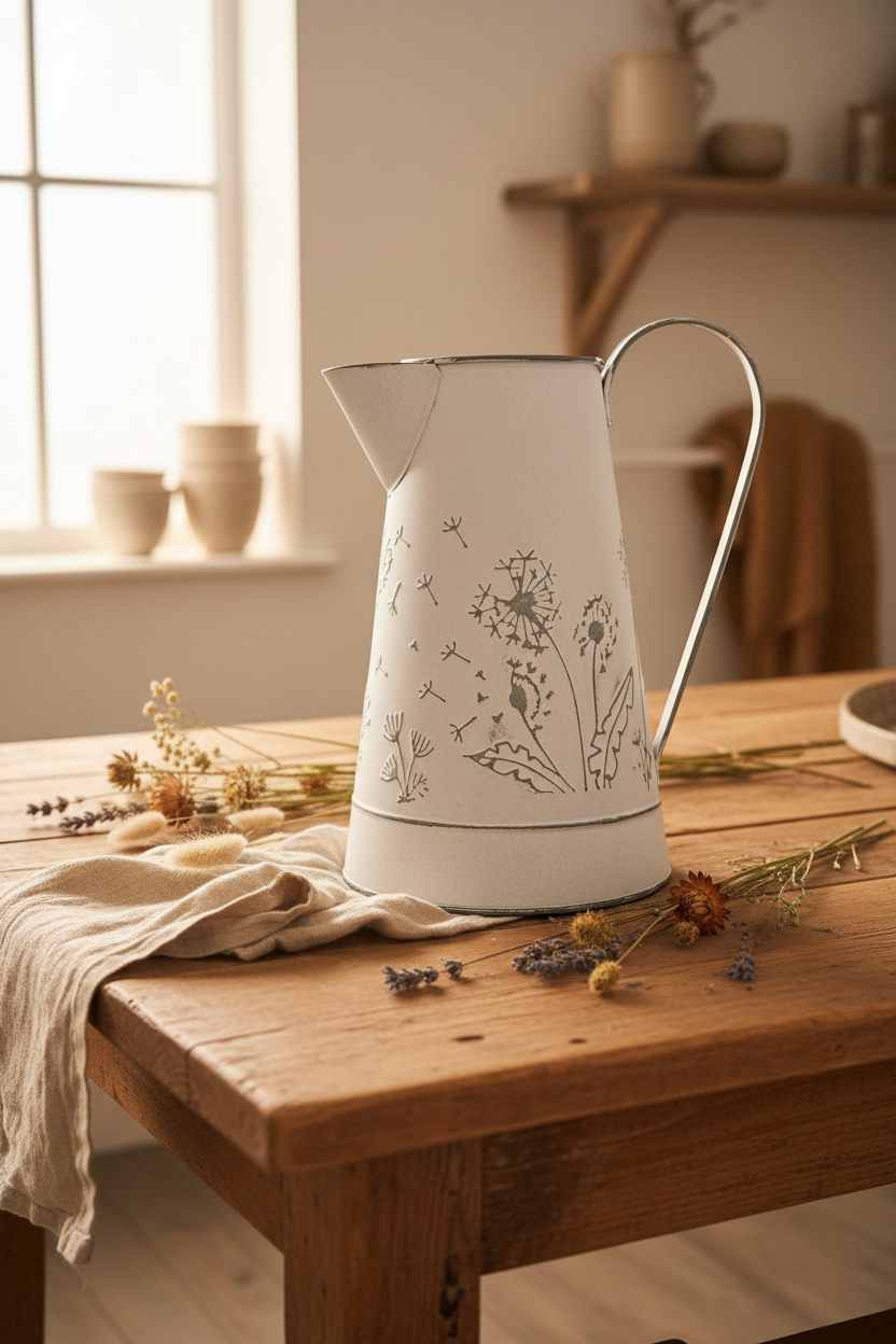 White metal Dandelion seeds design decorative jug
