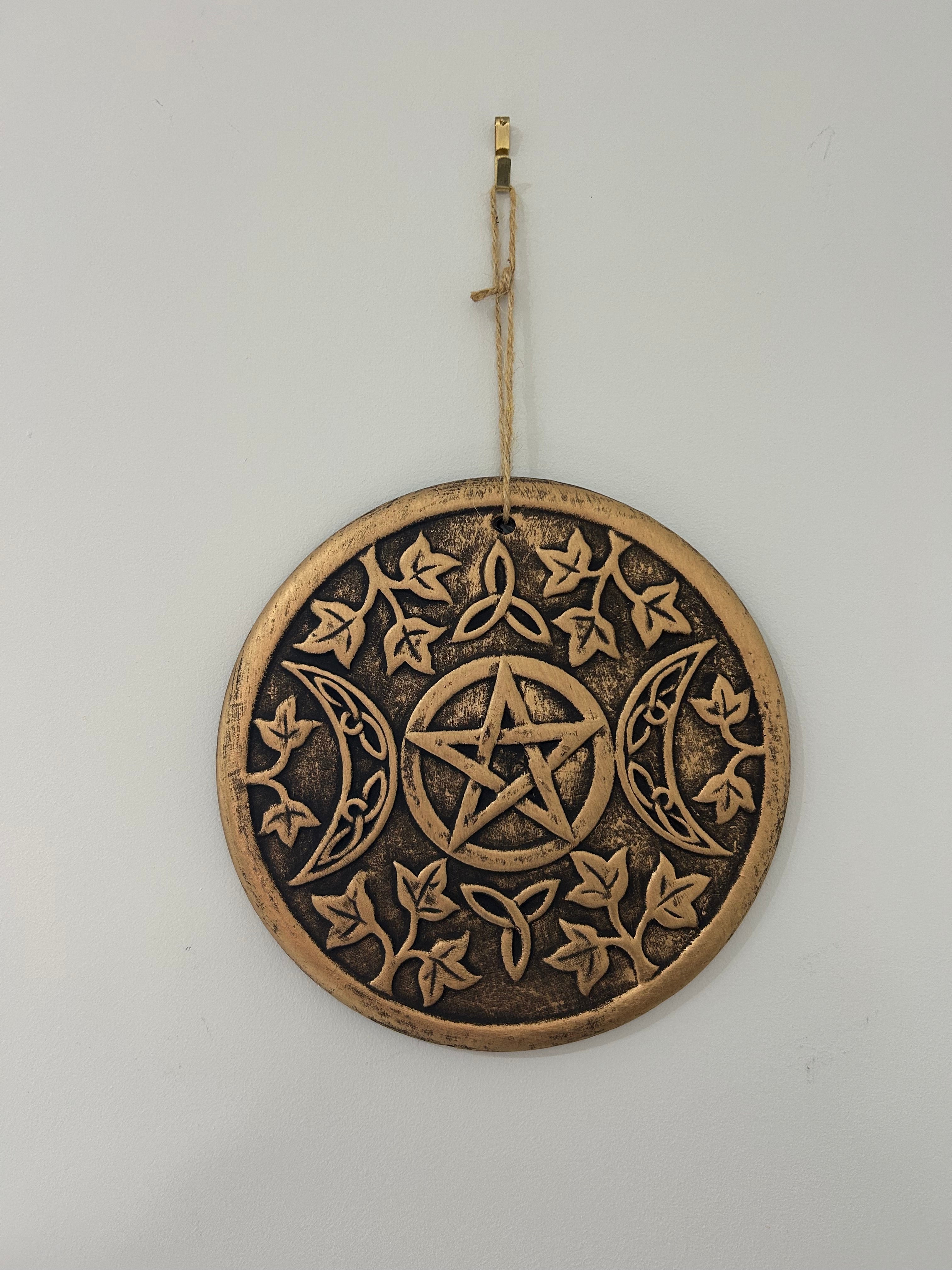 Lisa Parker inspired triple moon terracotta plaque 20cm diameter
