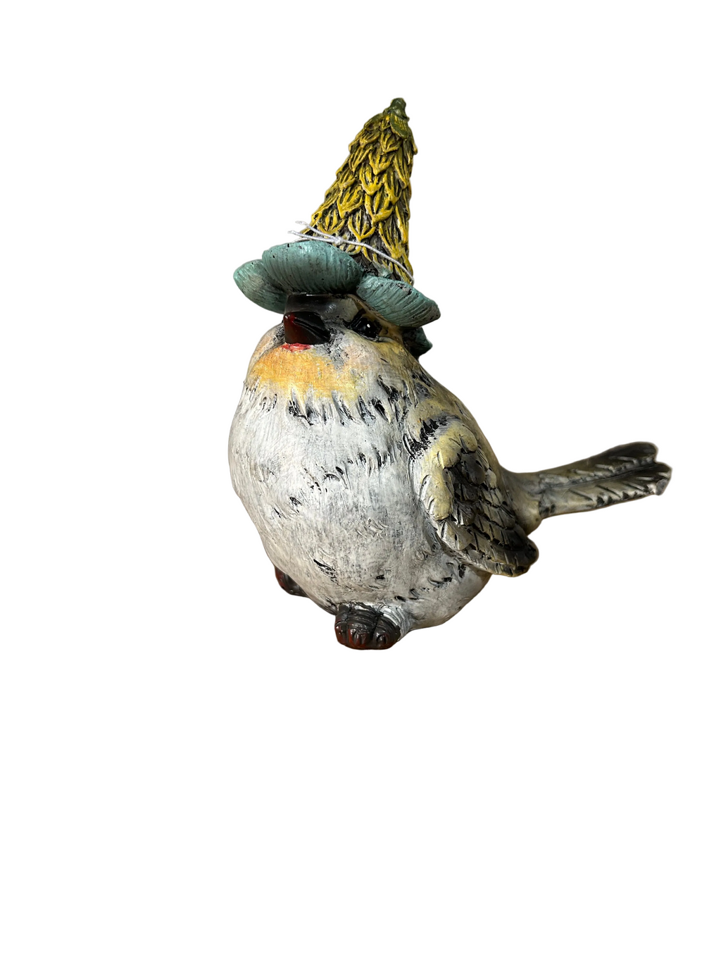 Resin Birds in a Blue and Yellow floral Hat