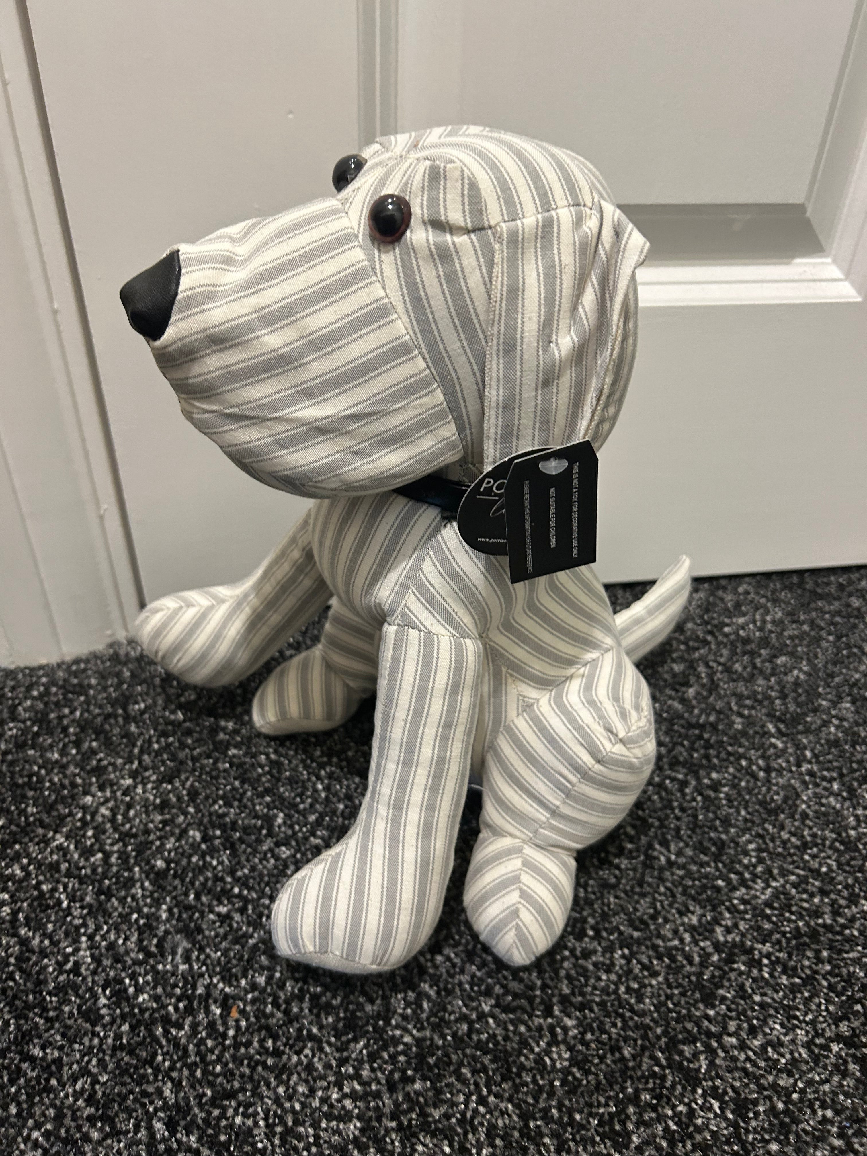 Grey striped Dog Door Stop 26cm