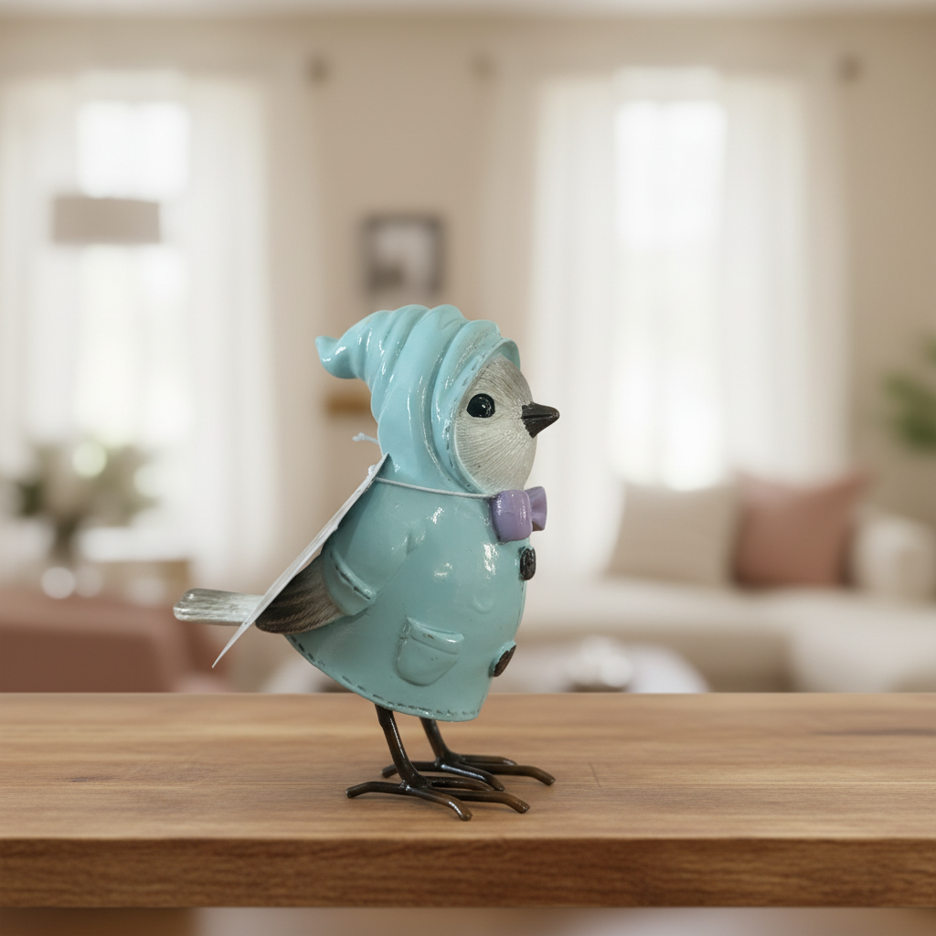 Resin Birds in Coats - Blue