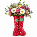 Red Welly Boot Shaped Garden Planter. Wellington Boot Plant Pot
