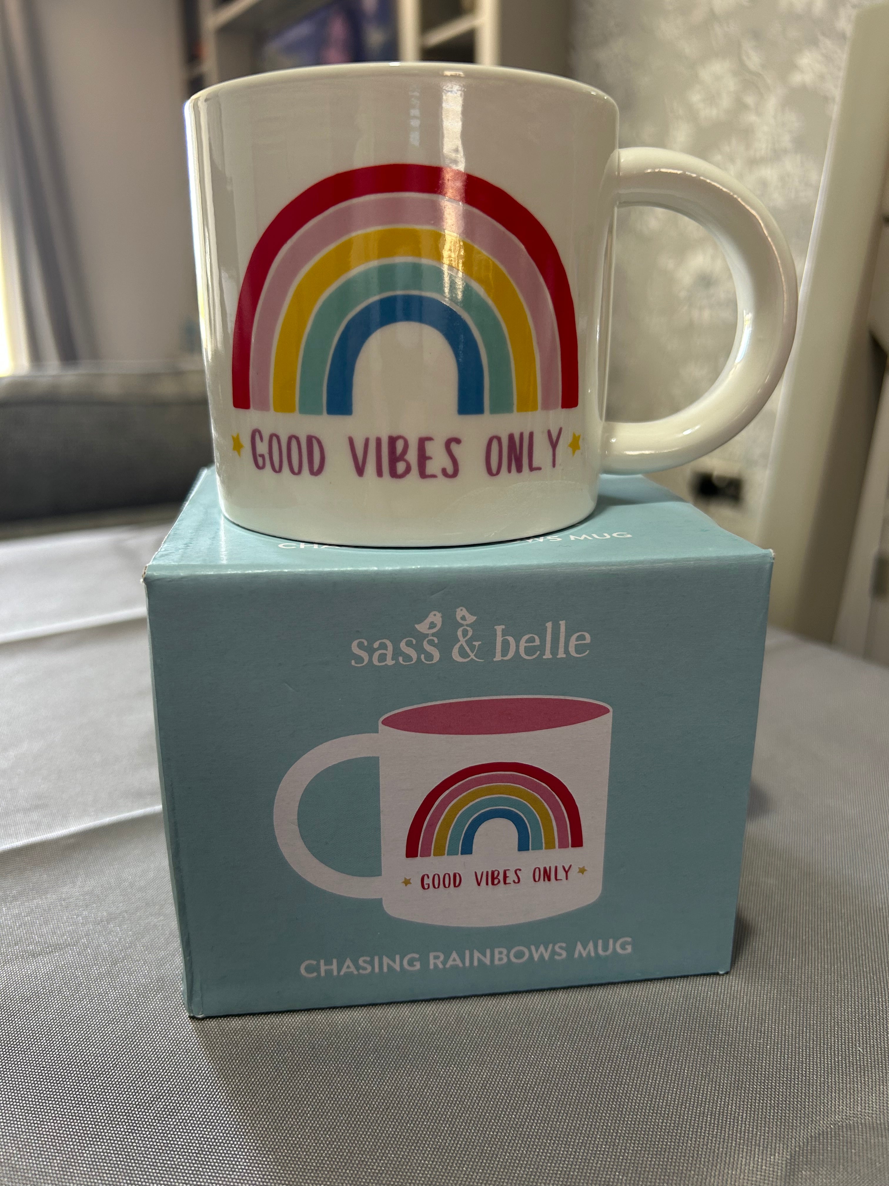 Sass & Belle Rainbow 'Good Vibes Only' Coffee Mug Ceramic