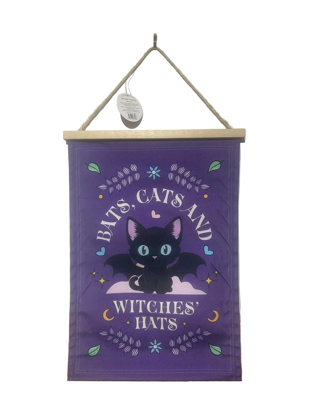Bats Cats and Witches Hats hanging fabric wall art