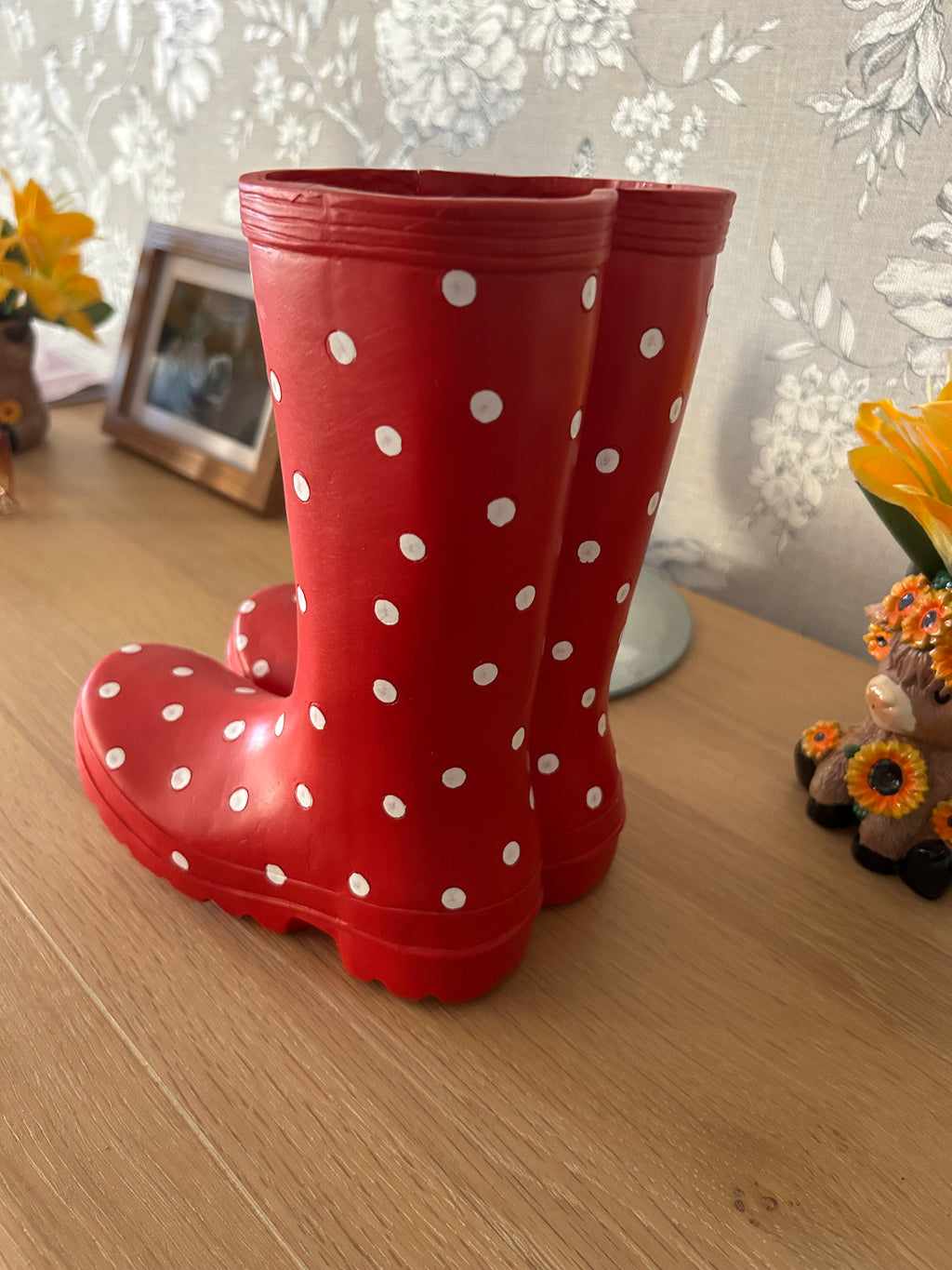 Red Welly Boot Shaped Garden Planter. Wellington Boot Plant Pot