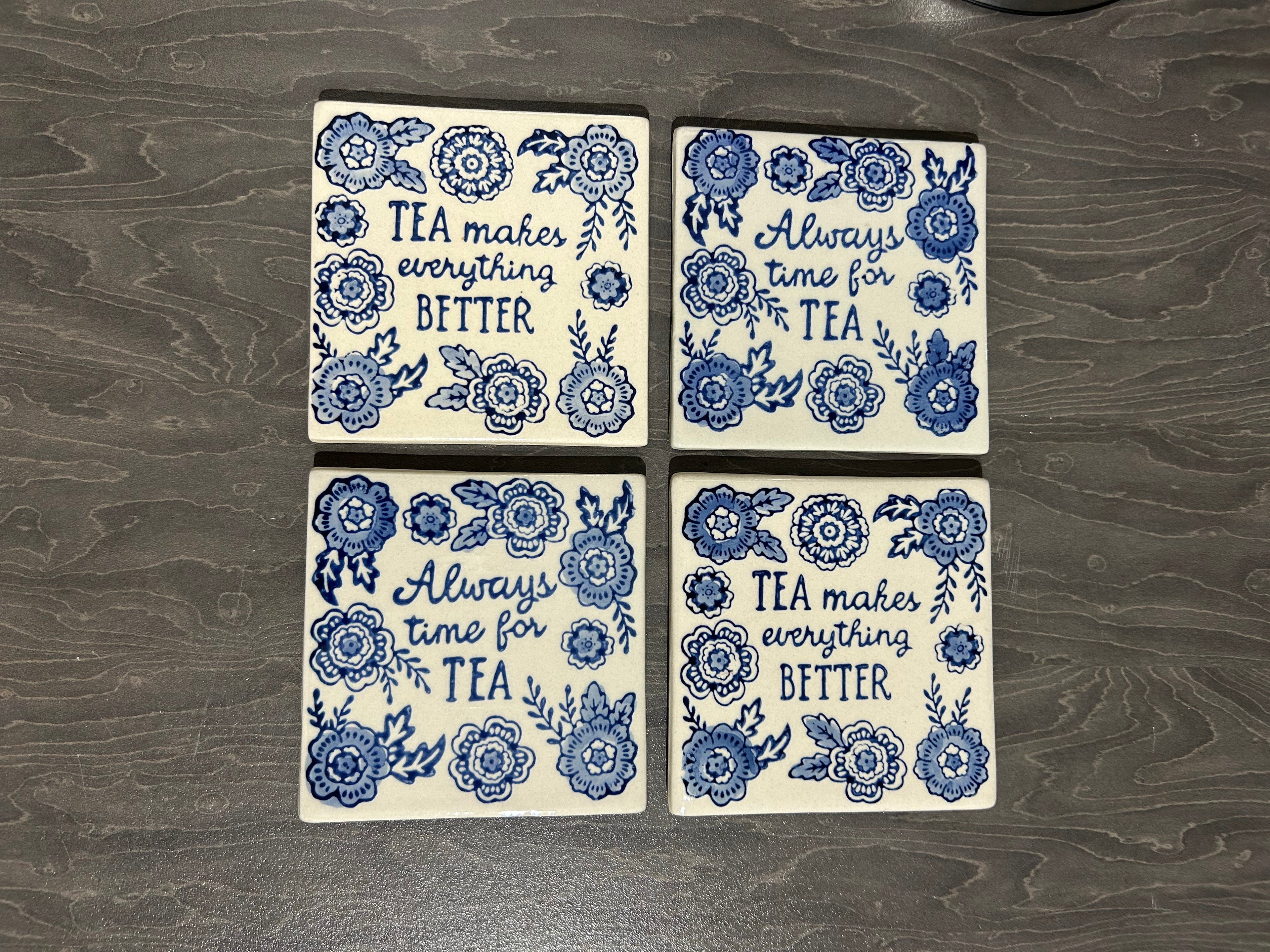 Set of 4 Blue Willow Ceramic Coasters Heat Resistant Sass & Belle