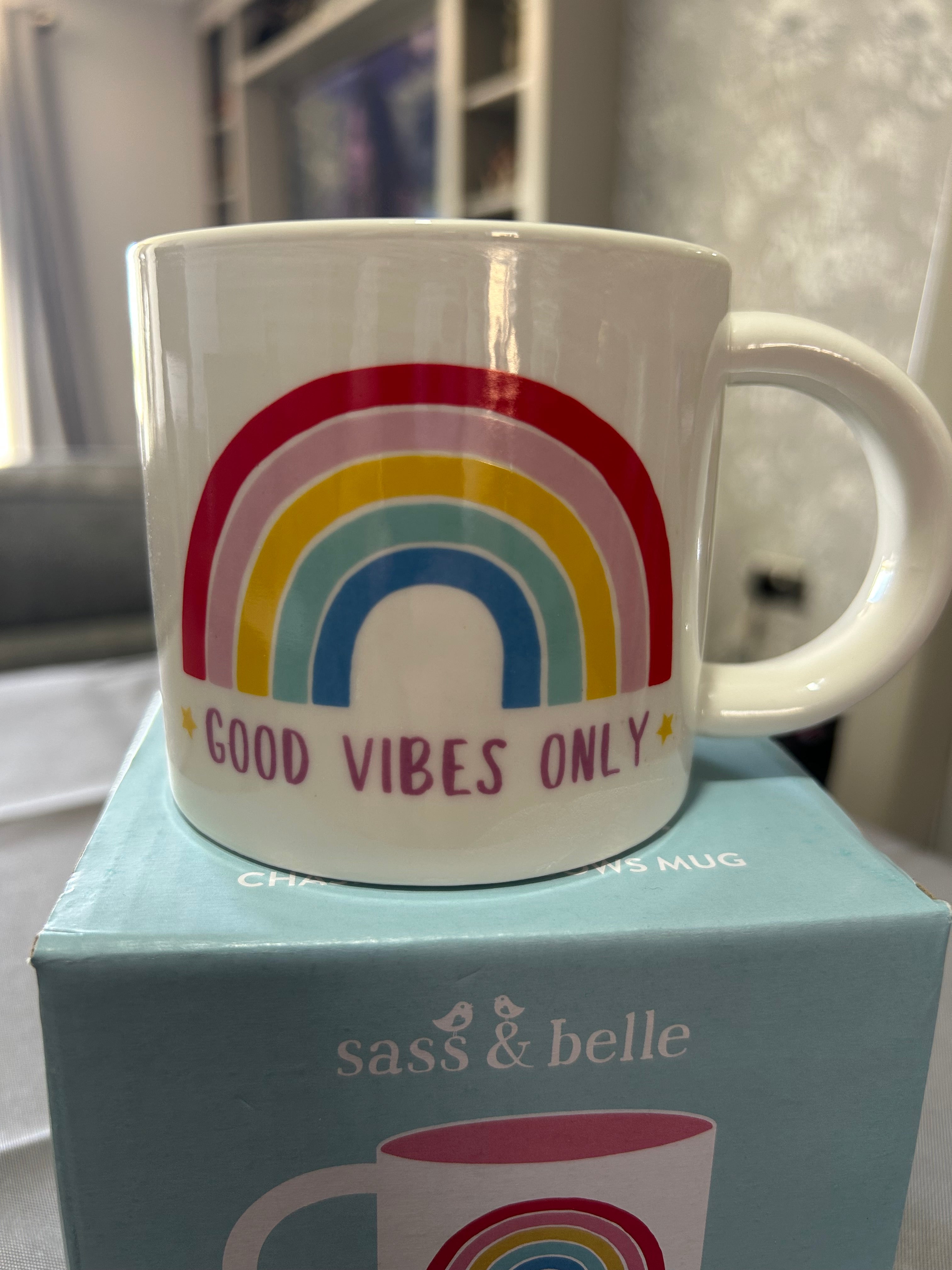 Sass & Belle Rainbow 'Good Vibes Only' Coffee Mug Ceramic