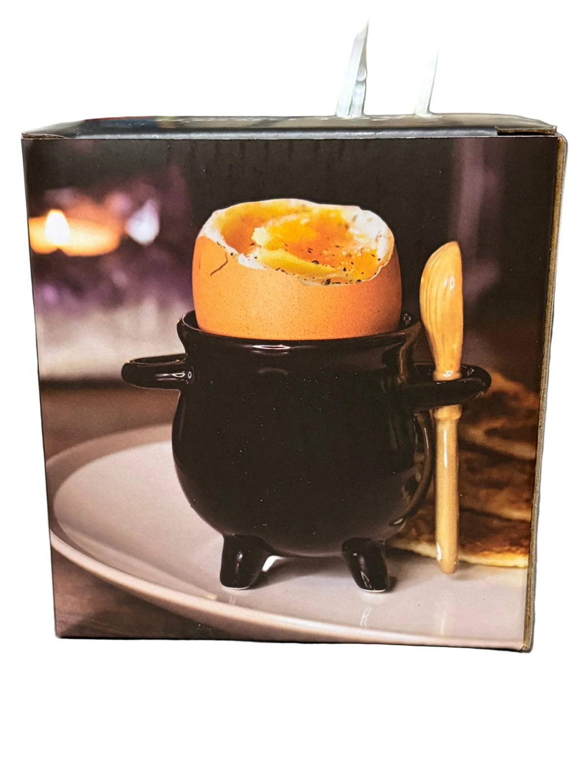 Cauldron Egg Cup complete  with ceramic broom spoon