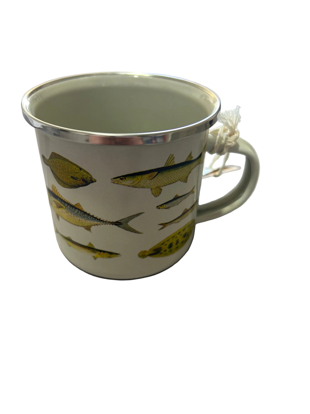 Sass & Belle vintage fish Pattern Enamel Metal Tin Mug Cup