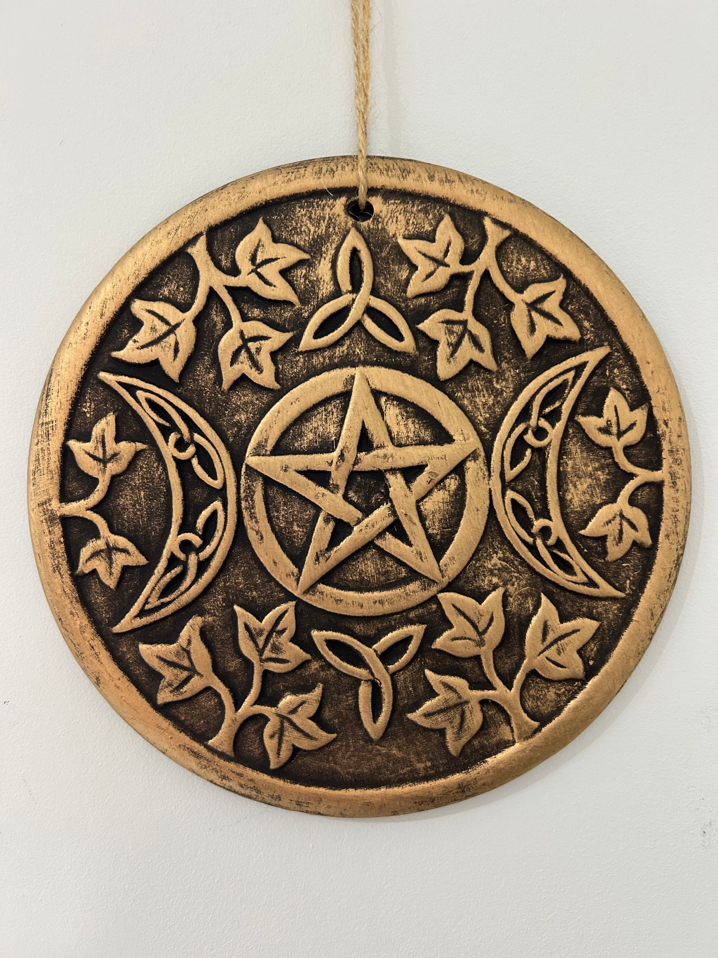 Lisa Parker inspired triple moon terracotta plaque 20cm diameter