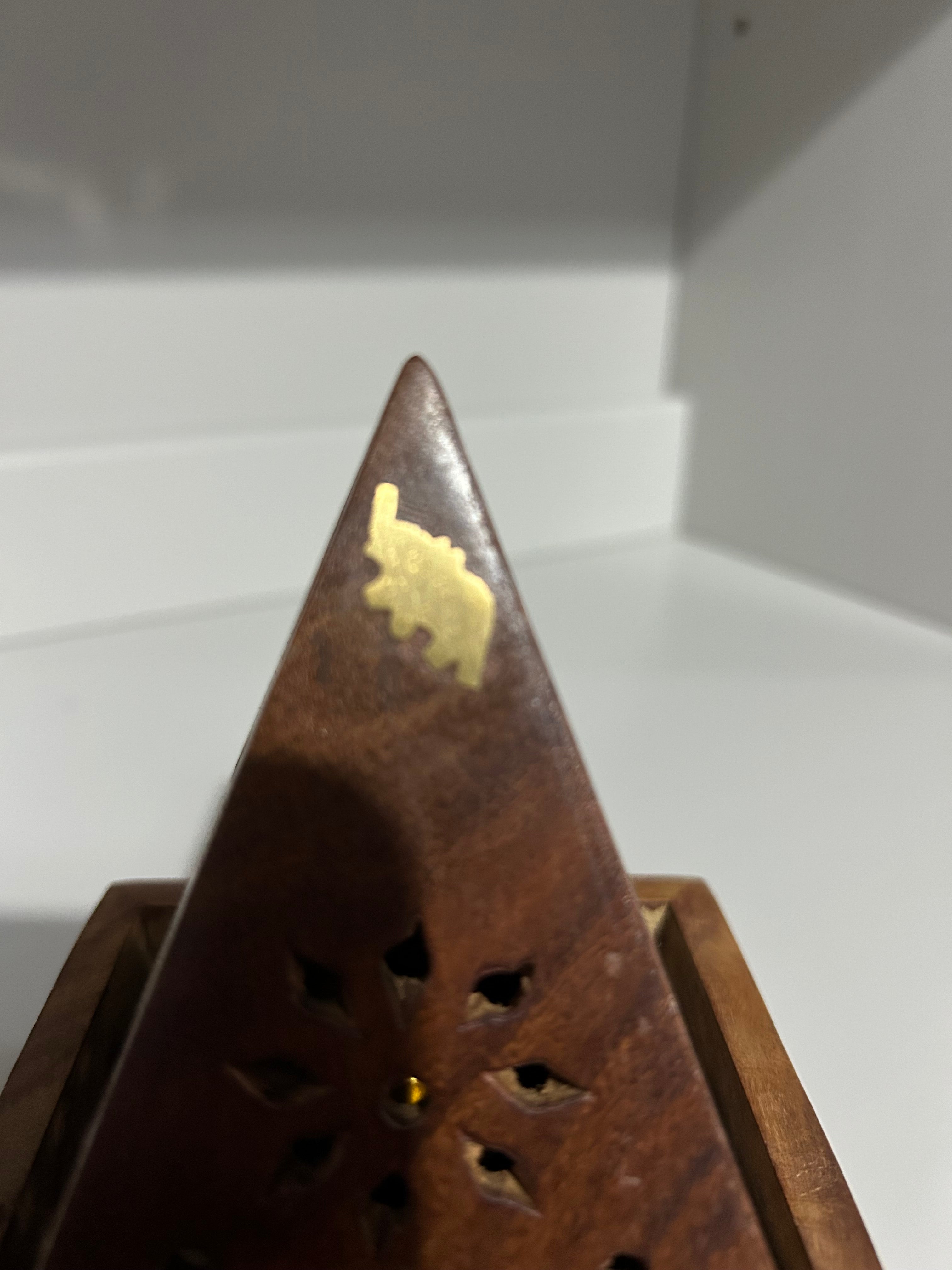 Sheesham Wood Pyramid Incense Cone Burner Box — Buddha Design