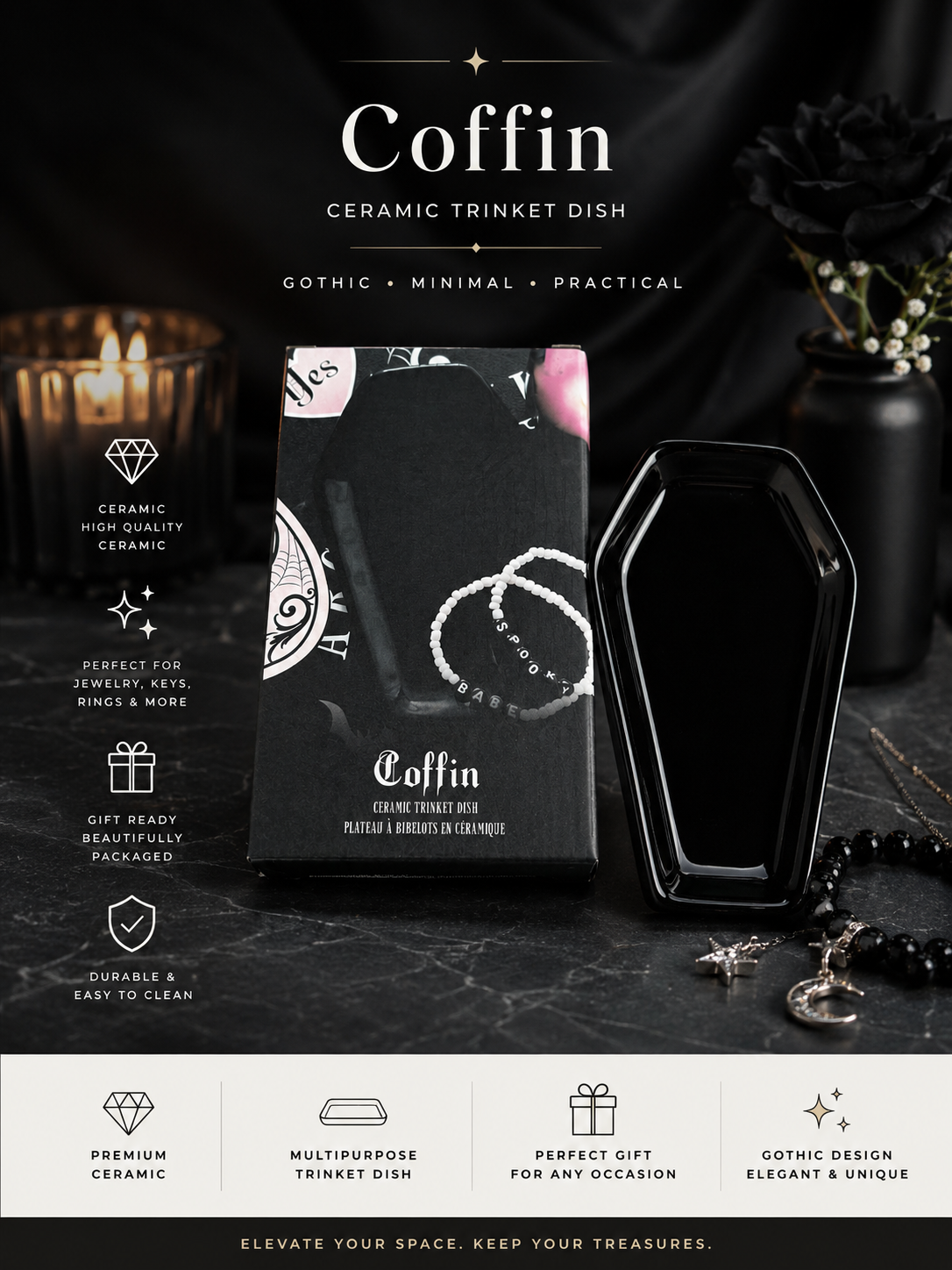 Coffin ceramic trinket dish