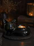 Black Cat Magick curled cat tea light holder