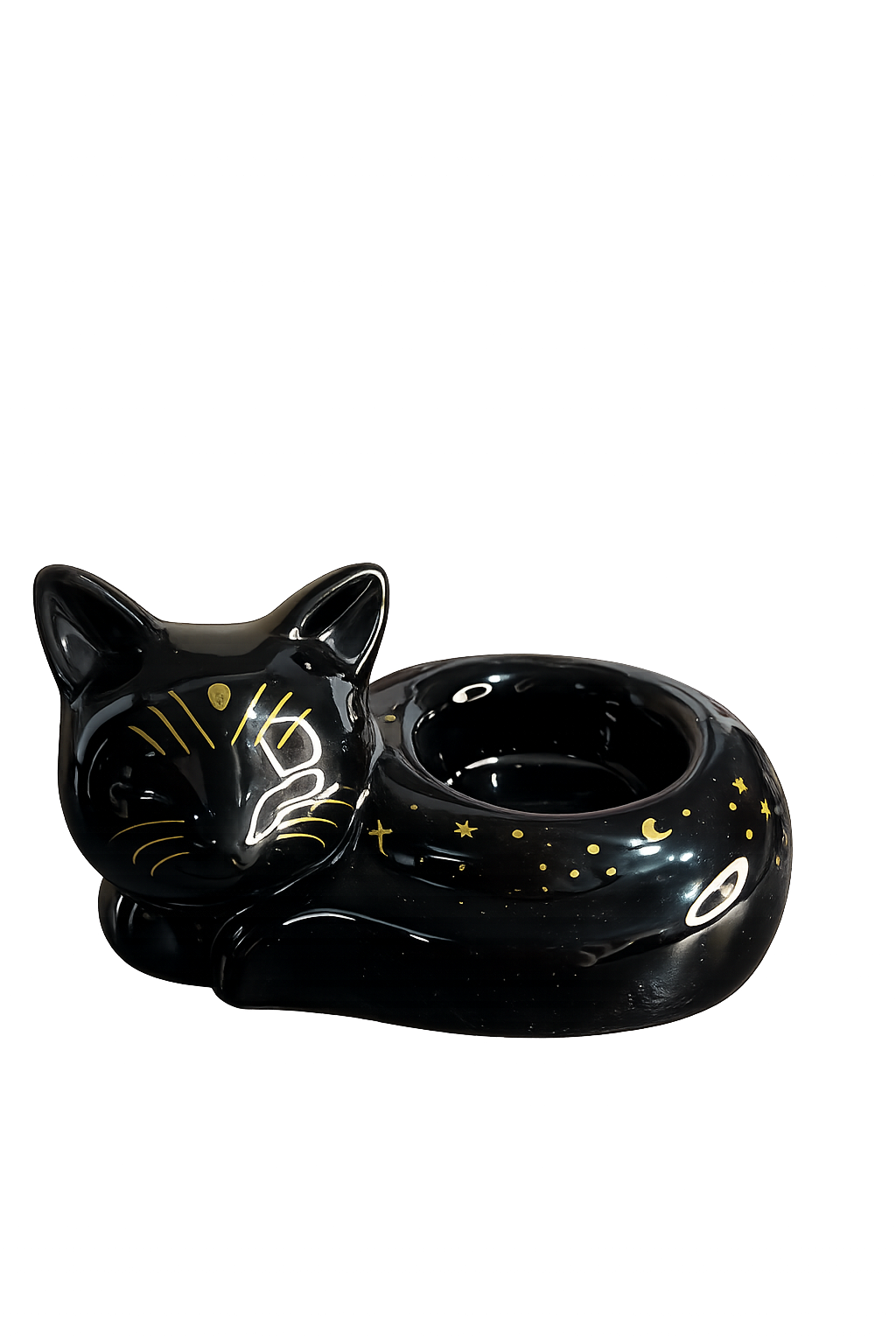 Black Cat Magick curled cat tea light holder