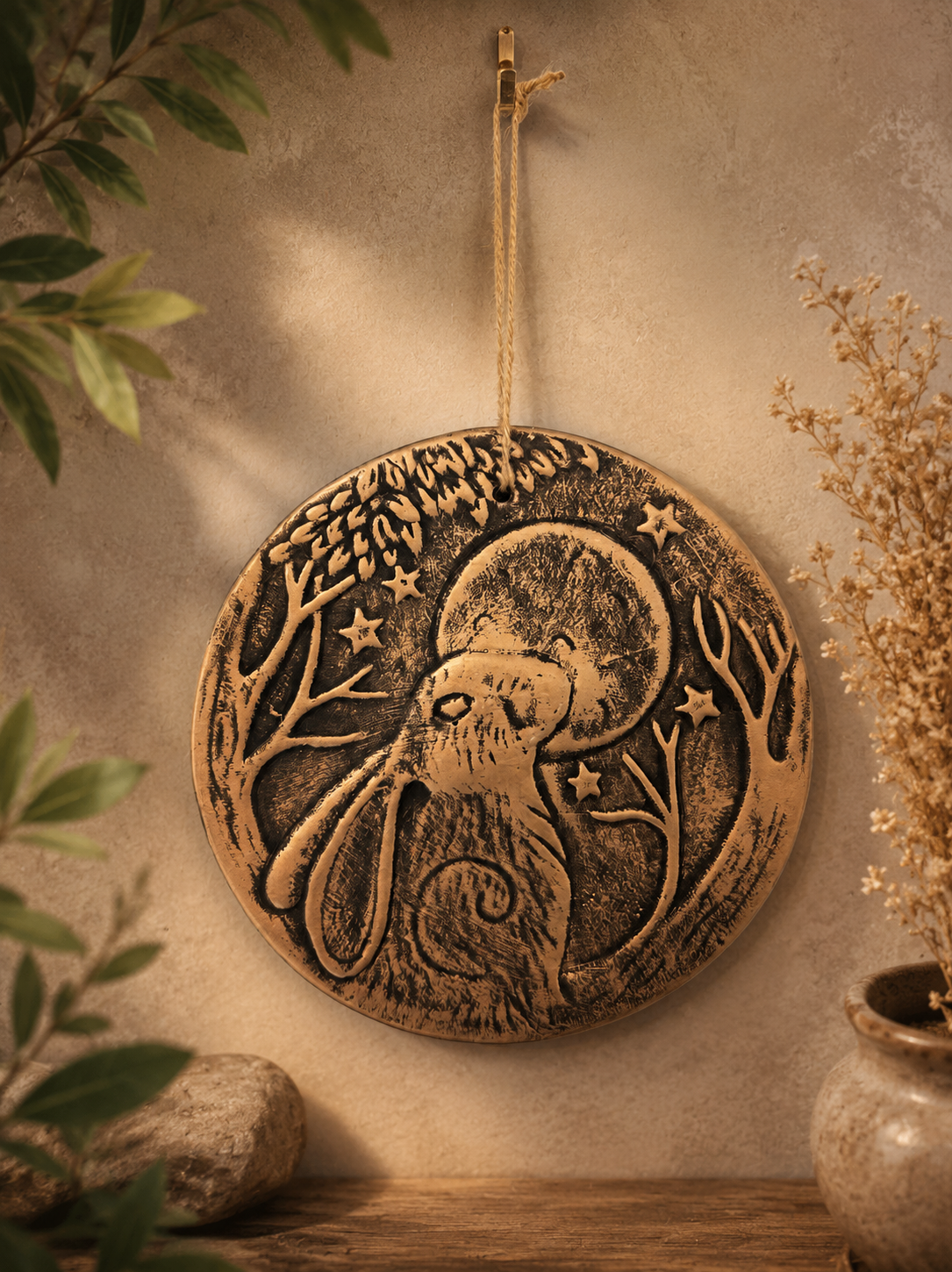 Lisa Parker inspired terracotta hare wall plaque 20cm front view