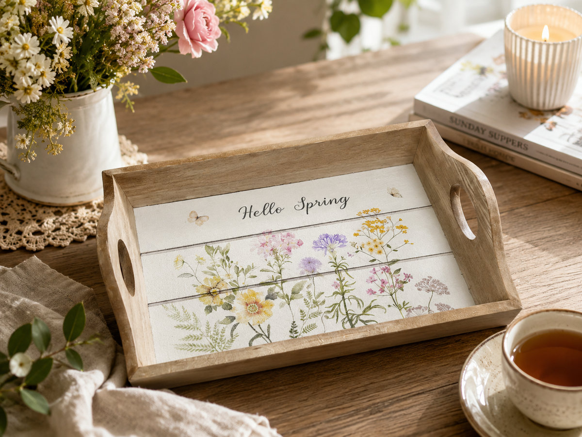 Small Floral Hello Spring Tray