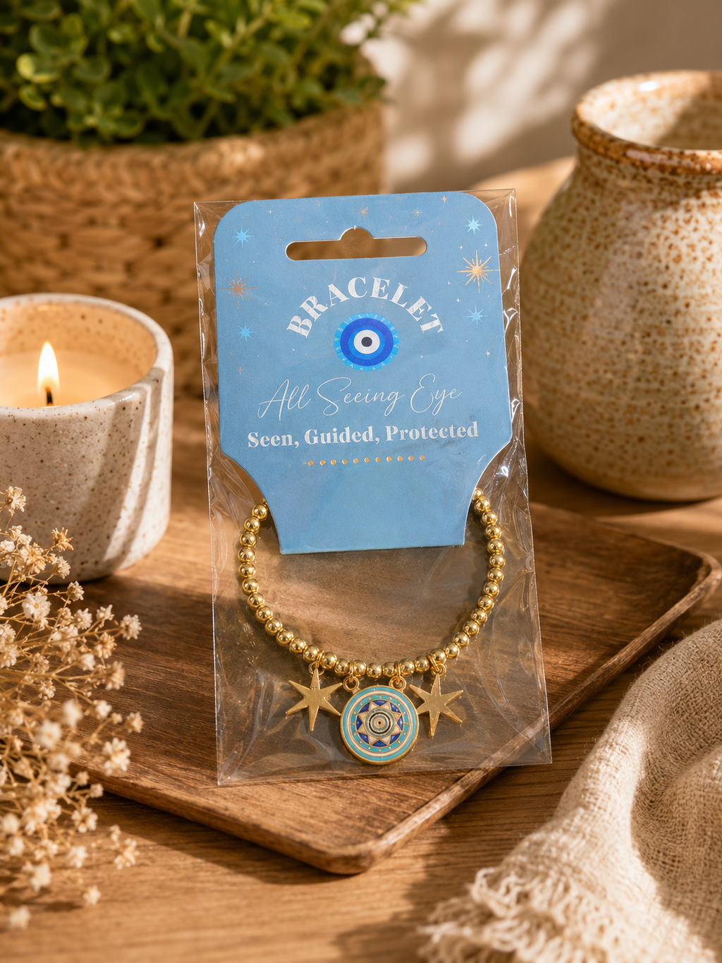 All seeing eye beaded charm bracelet
