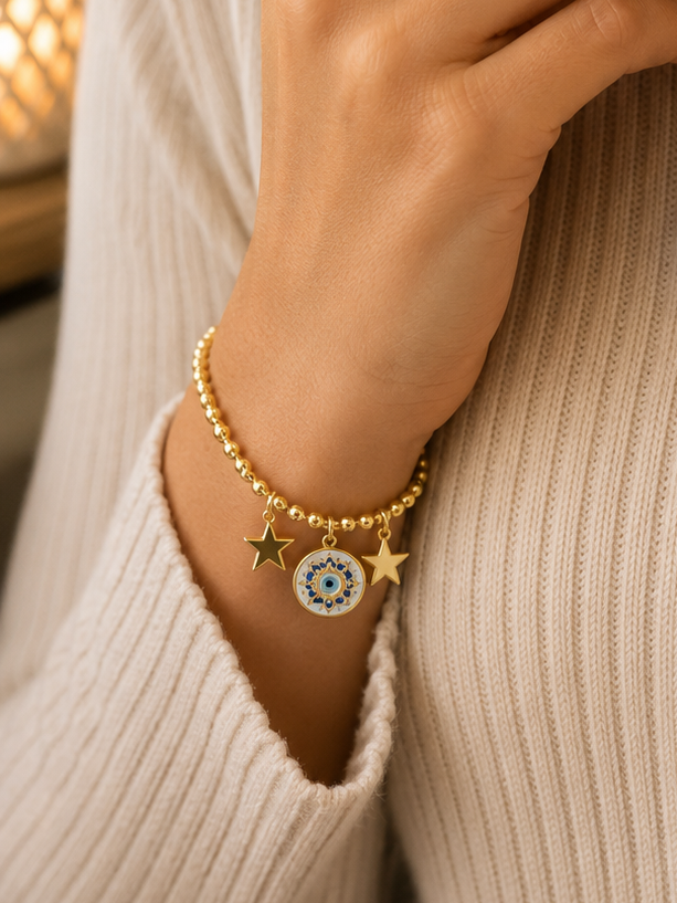 All seeing eye beaded charm bracelet