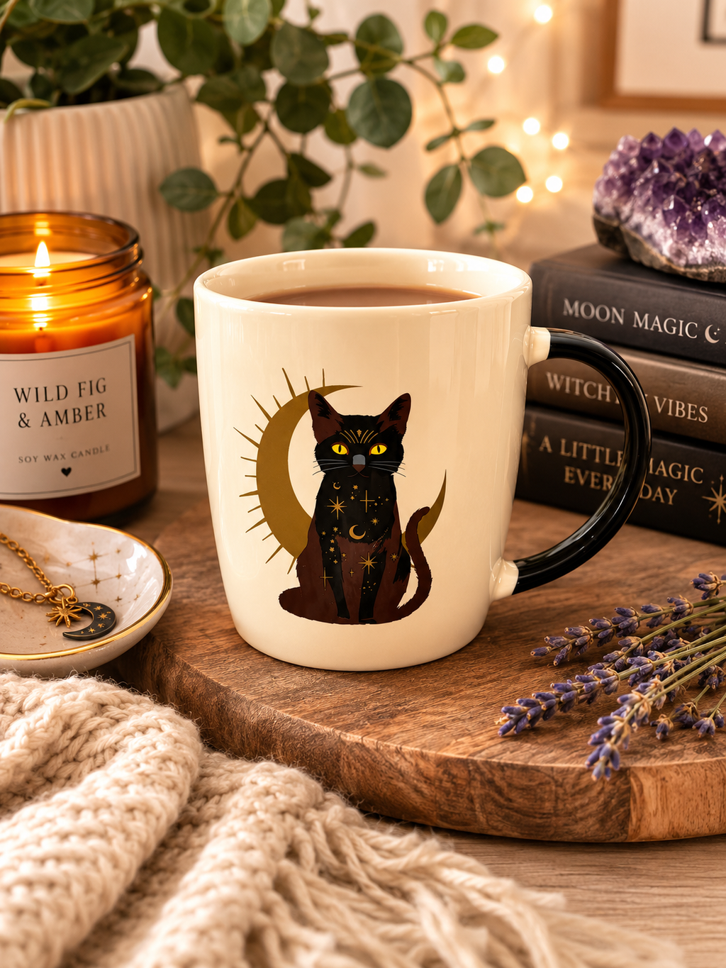 Sitting Magick Black Cat Mug