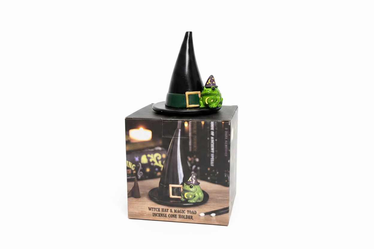 Magick Toad and Witch Hat incense cone holder