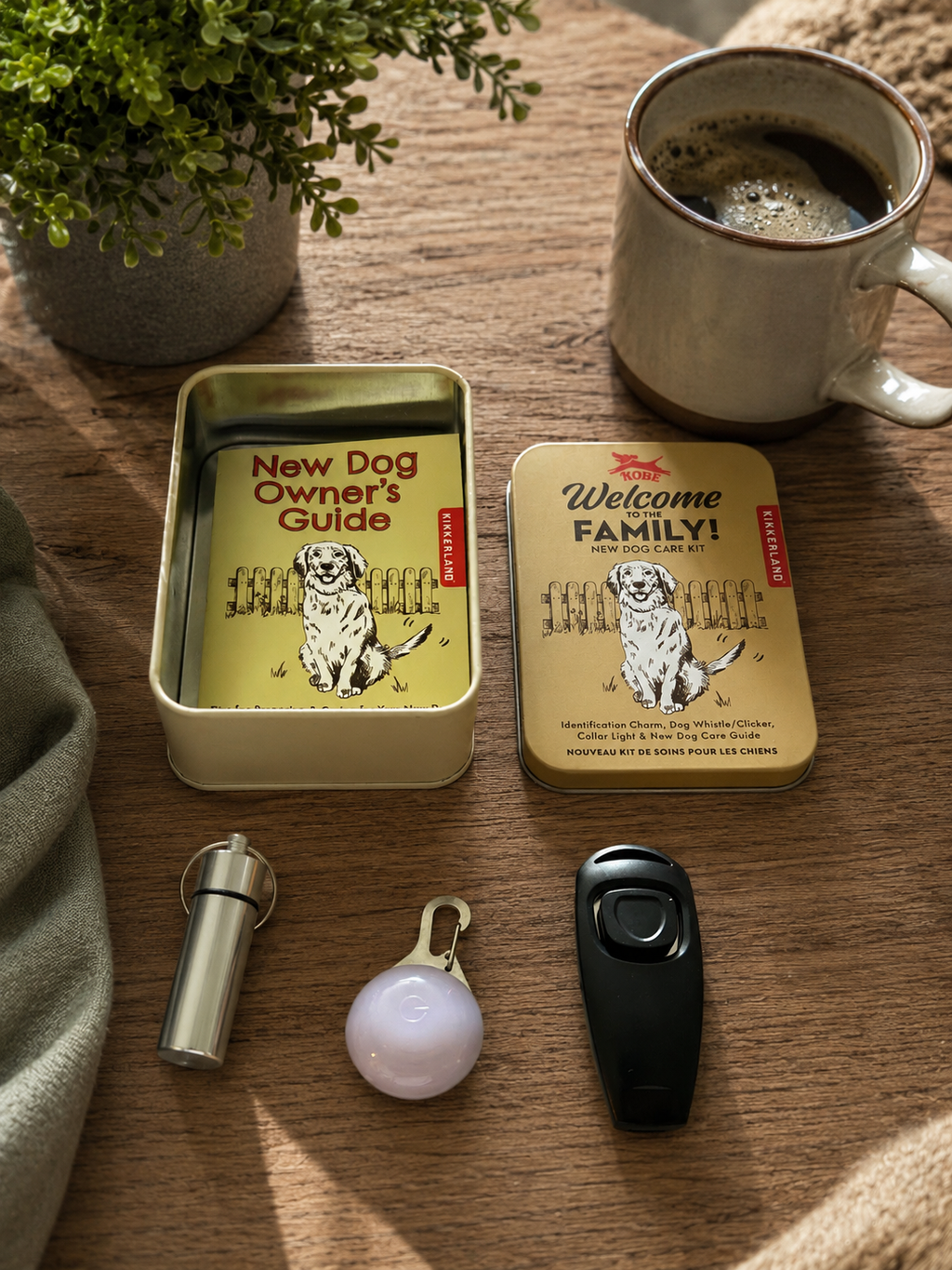 Welcome To The Family New Dog Care Kit ID Charm Whistle/Clicker Collar Light