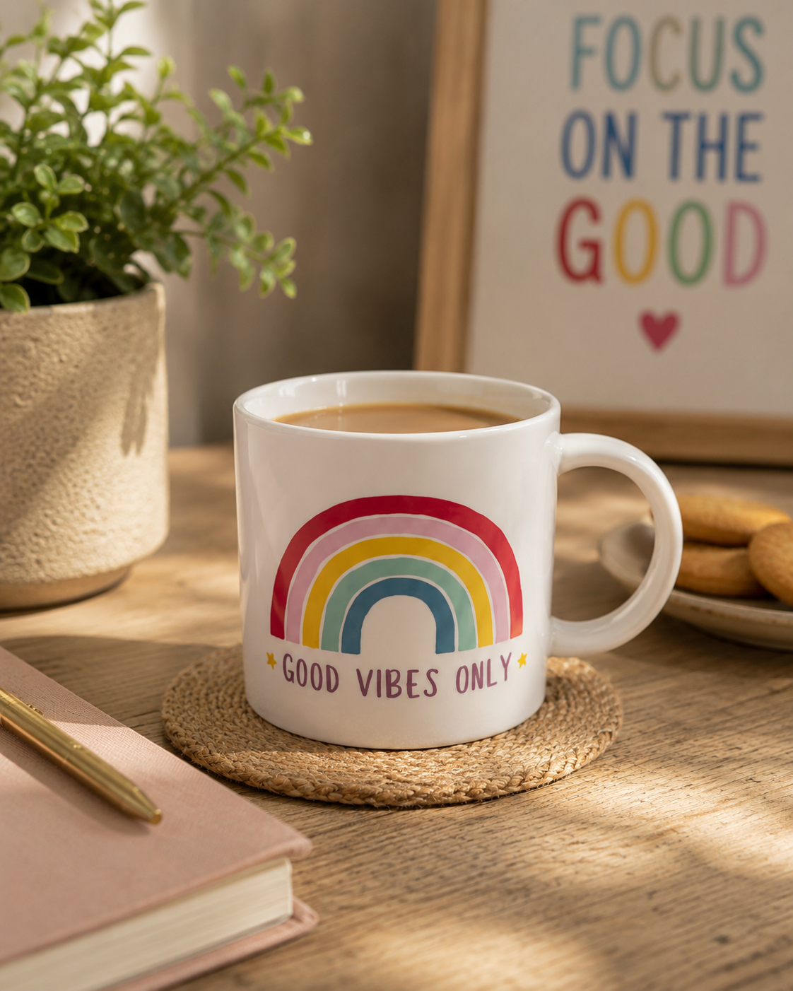 Sass & Belle Rainbow 'Good Vibes Only' Coffee Mug Ceramic